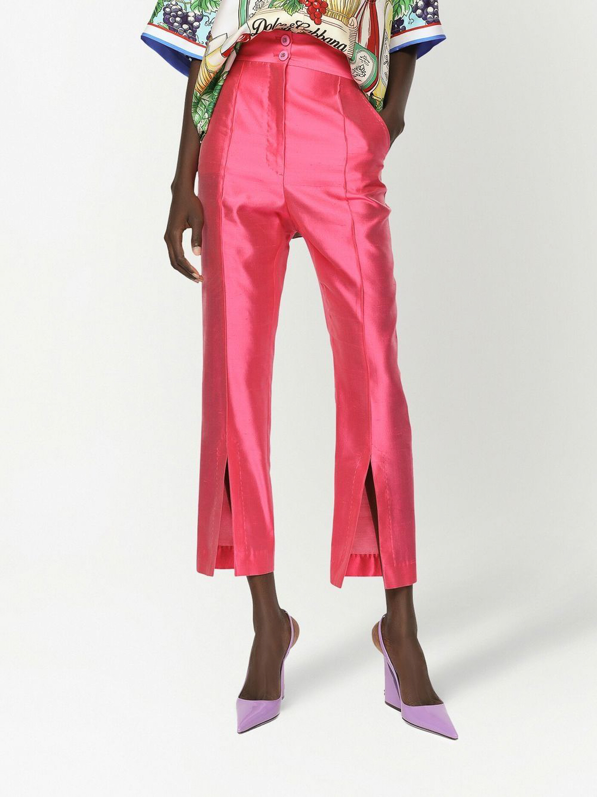 Shop Dolce & Gabbana High-waisted Silk Trousers In Multicolour