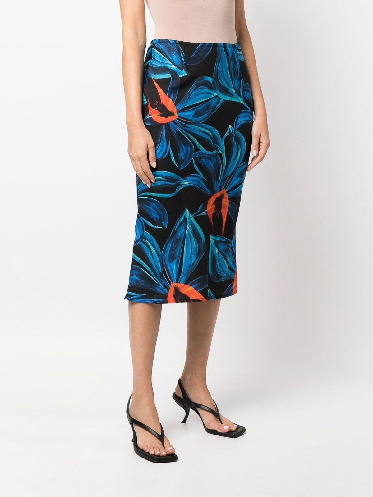 Shop Louisa Ballou Printed Cotton Blend Silk Midi Skirt In Blue