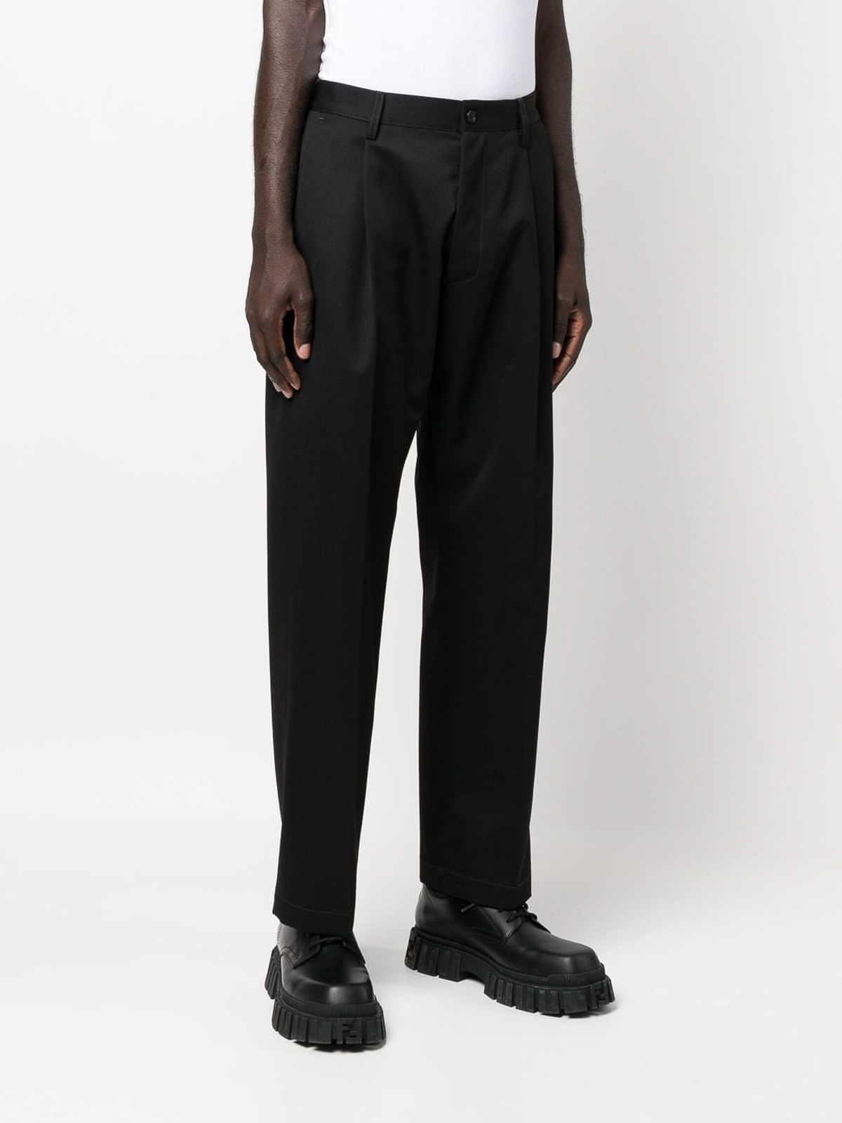 Shop Marni Wool Chino Trousers In Black