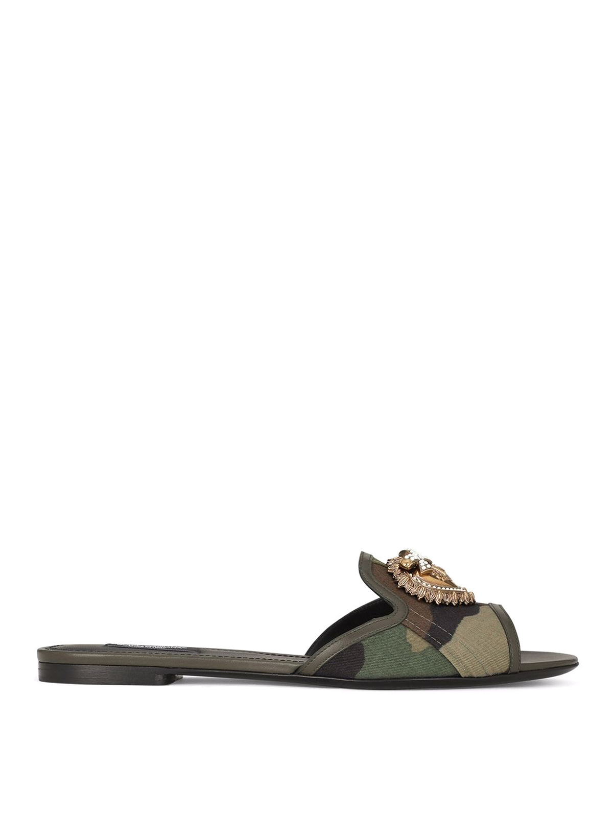Shop Dolce & Gabbana Leather Logo Flat Sandals In Verde