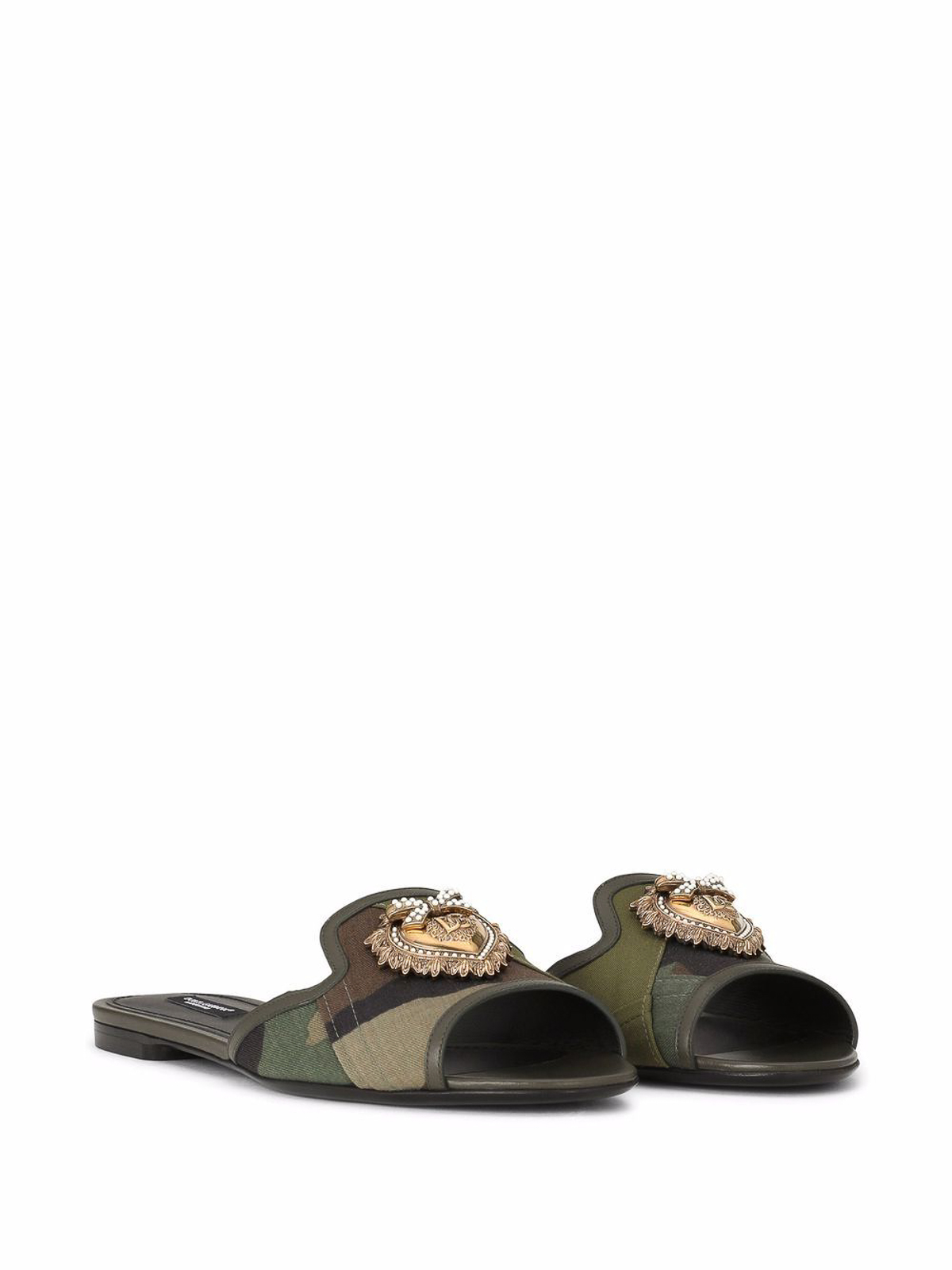 Shop Dolce & Gabbana Leather Logo Flat Sandals In Verde