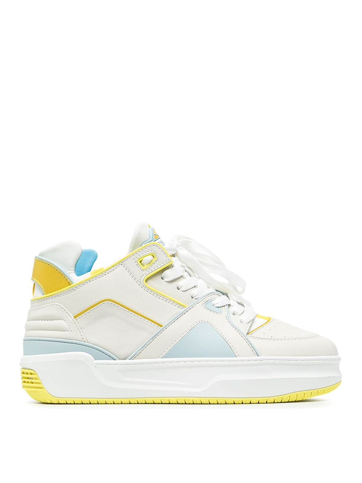 Just Don Tennis Courtside Mid-top Trainers In Blue Yellow