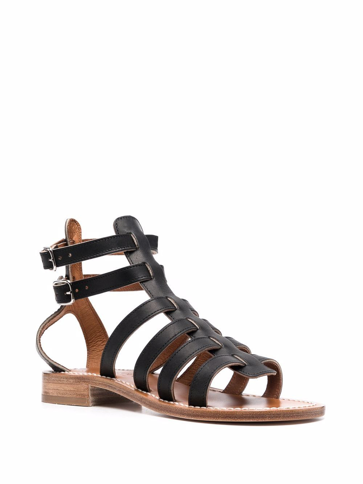 Shop Kjacques Sybaris Leather Sandals In Negro