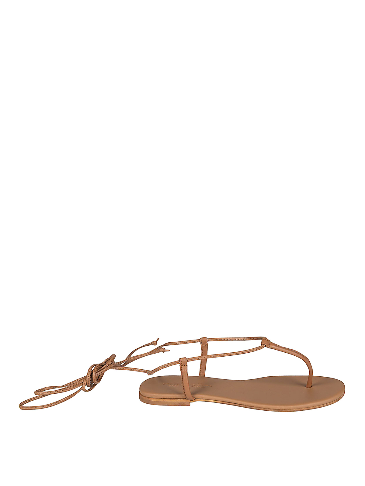 Skill&genes Leather Thong Sandals In Brown