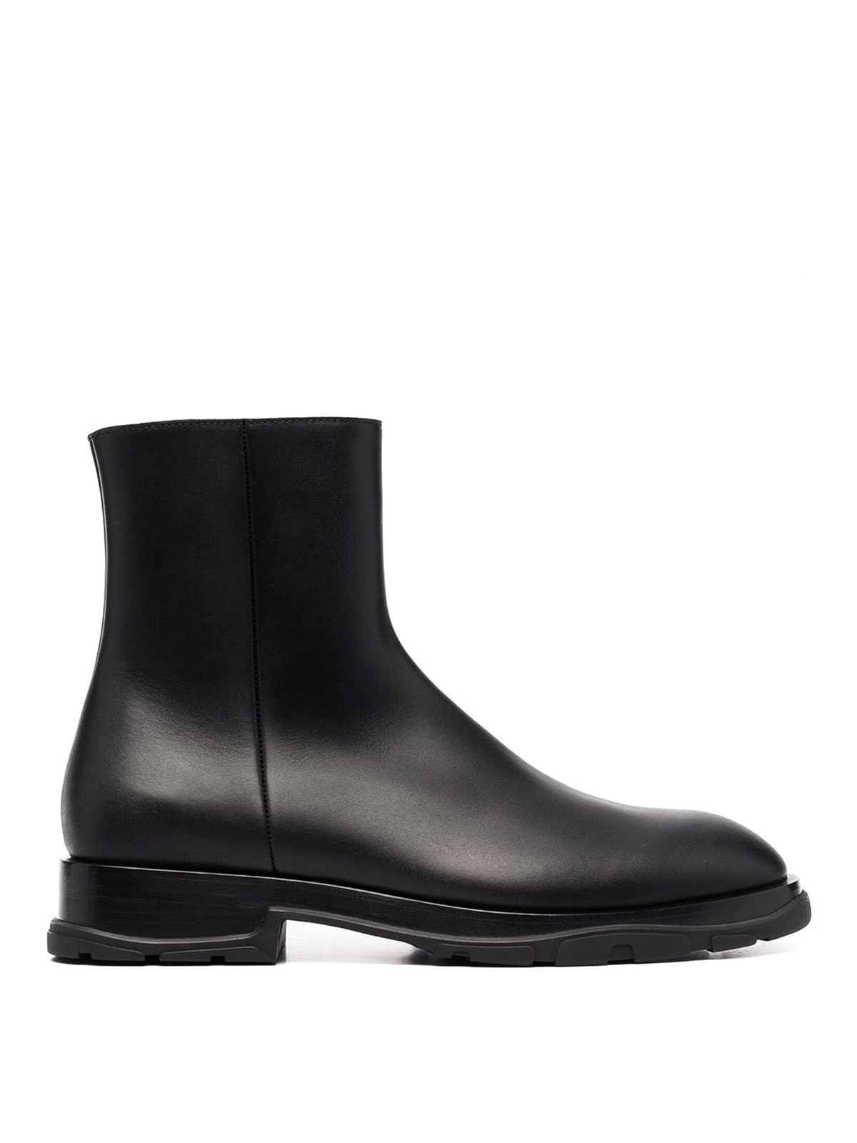 Alexander Mcqueen Slm Tread Leather Ankle Boots In Negro