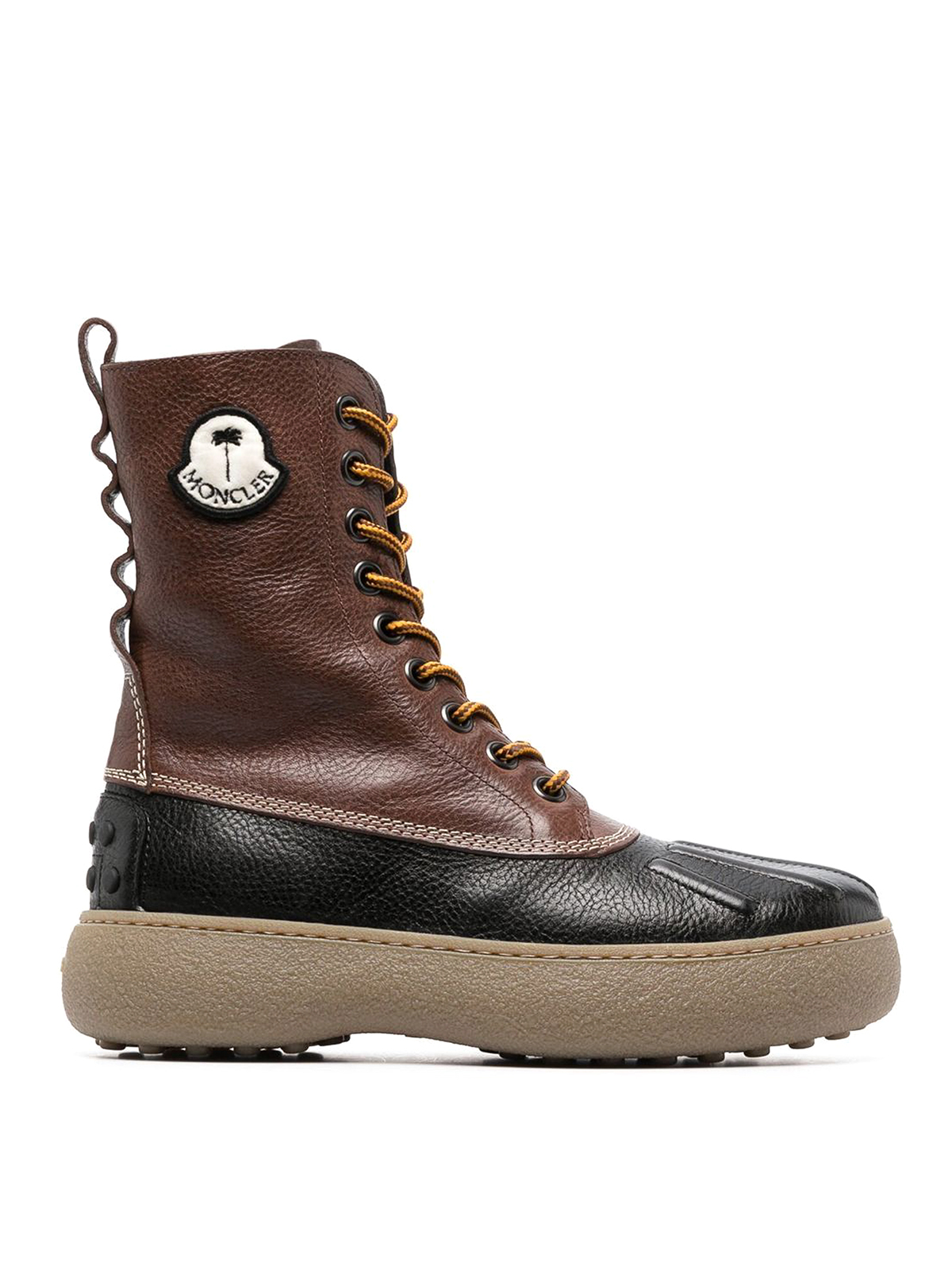 Moncler Winter Gommino Leather Boots In Brown