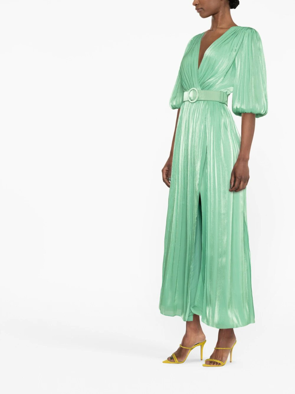 open lace back dress Green Floral Print Viscose Maxi Dress