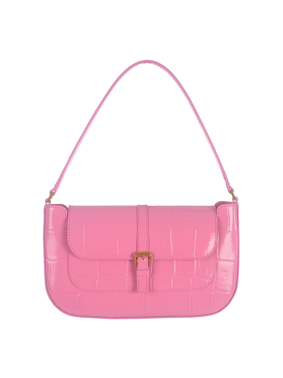By Far Miranda Crocodile-embossed Shoulder Bag In Pink