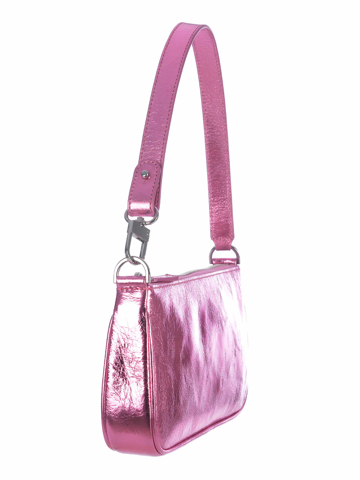 Shop By Far Shoulder Bag   In Metallic Leather In Pink