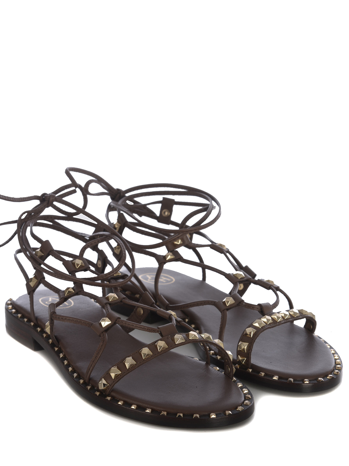 Shop Ash Sandals   In Leather In Dark Brown