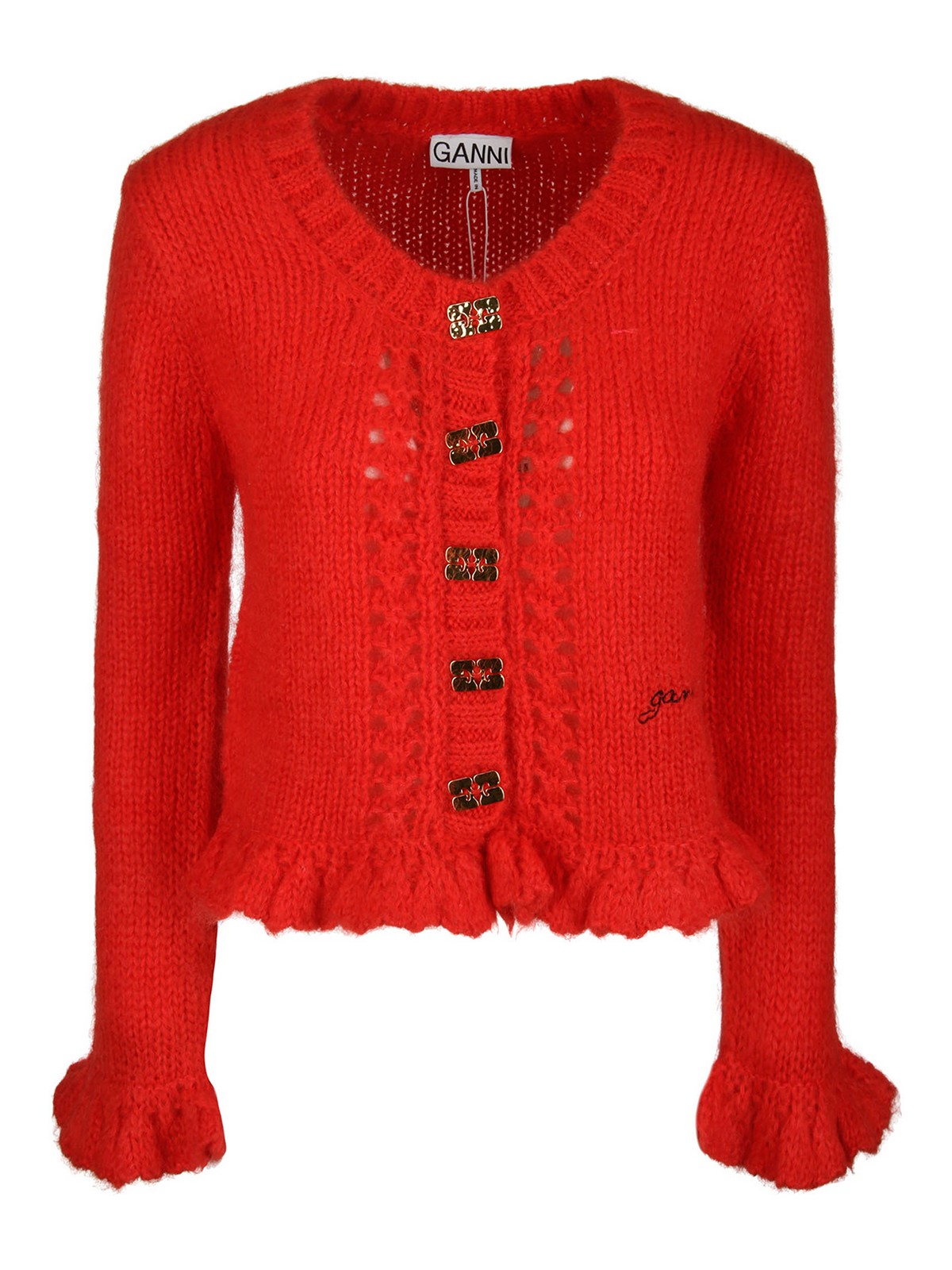 Shop Ganni Mohair Cardigan In Red