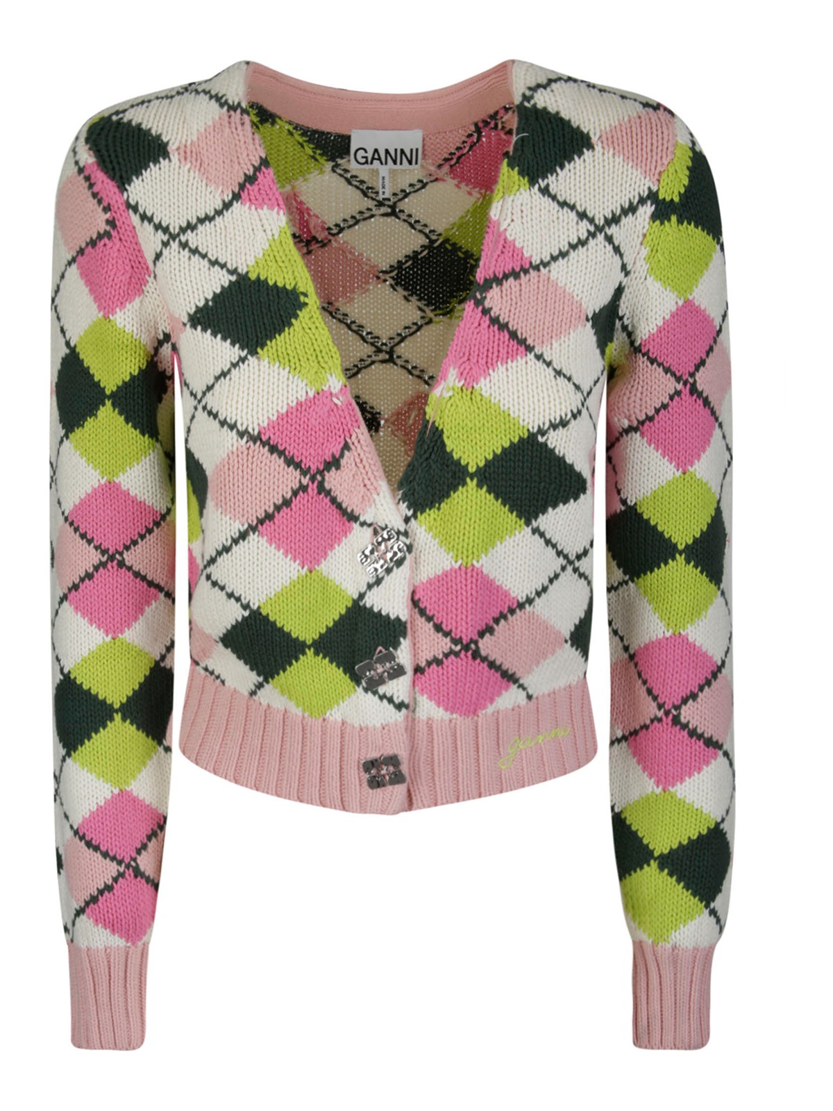 Shop Ganni Graphic Cotton V-neck Cardigan In Multicolour