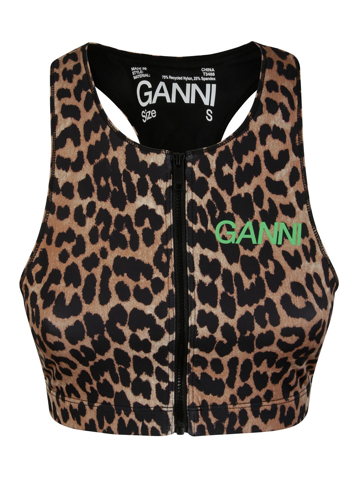 Shop Ganni Active Racerback Zipper Top In Animal Print
