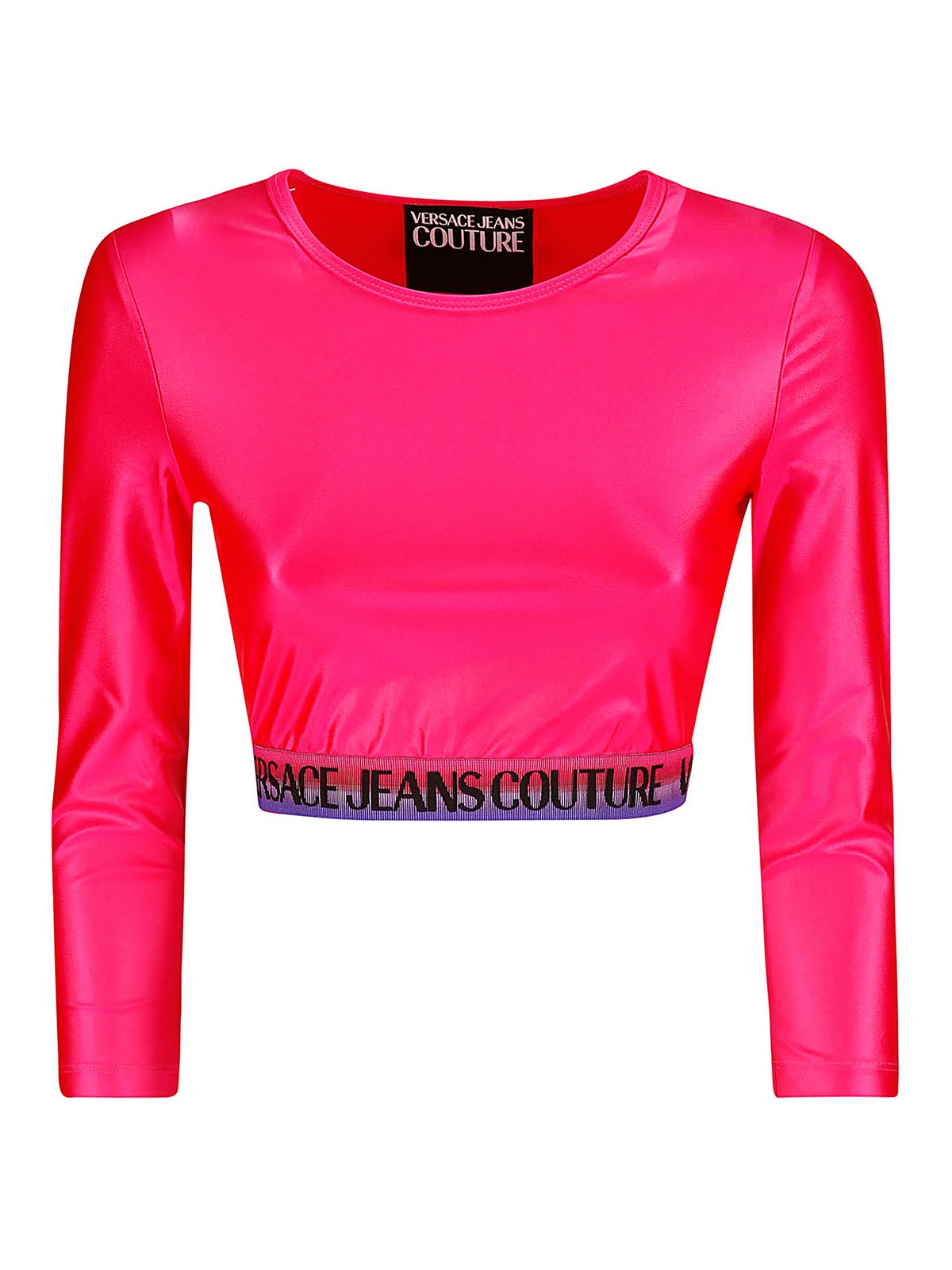 Versace Jeans Couture Pink Shiny Long Sleeve T-shirt In Fuchsia