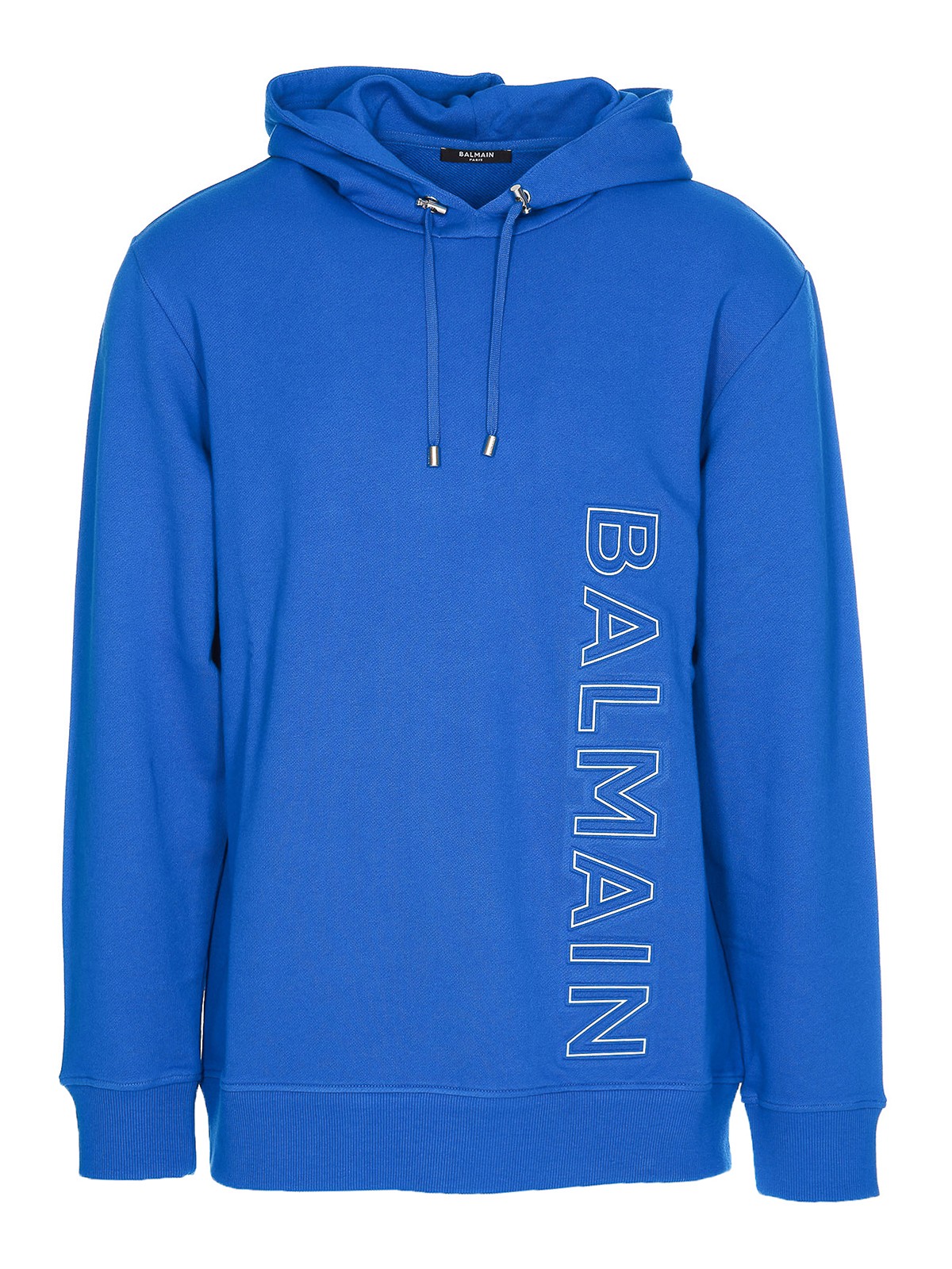 Balmain Embossed-logo Drawstring Hoodie In Blue
