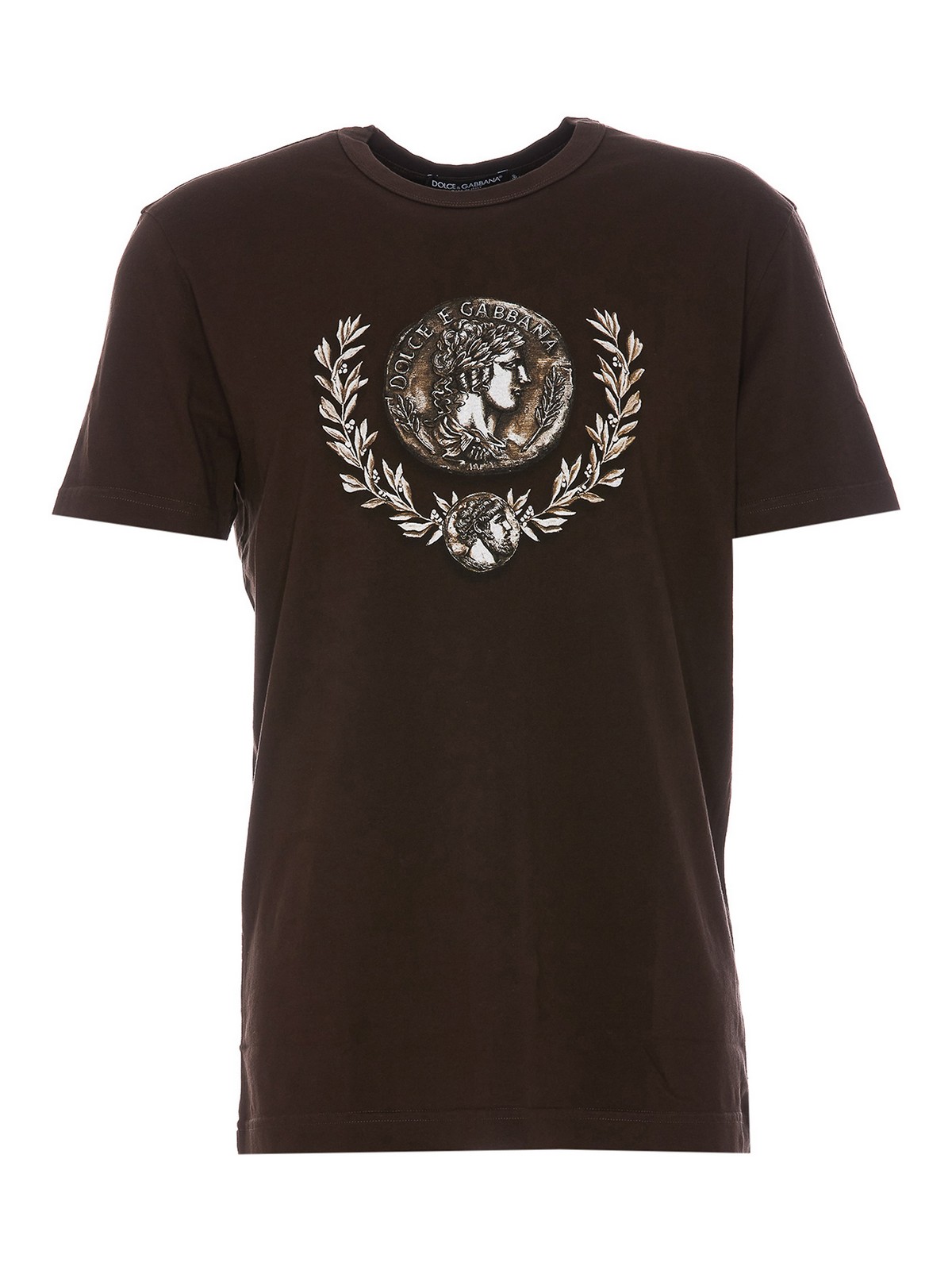 Dolce & Gabbana Coins And Laurel Print T-shirt In Brown