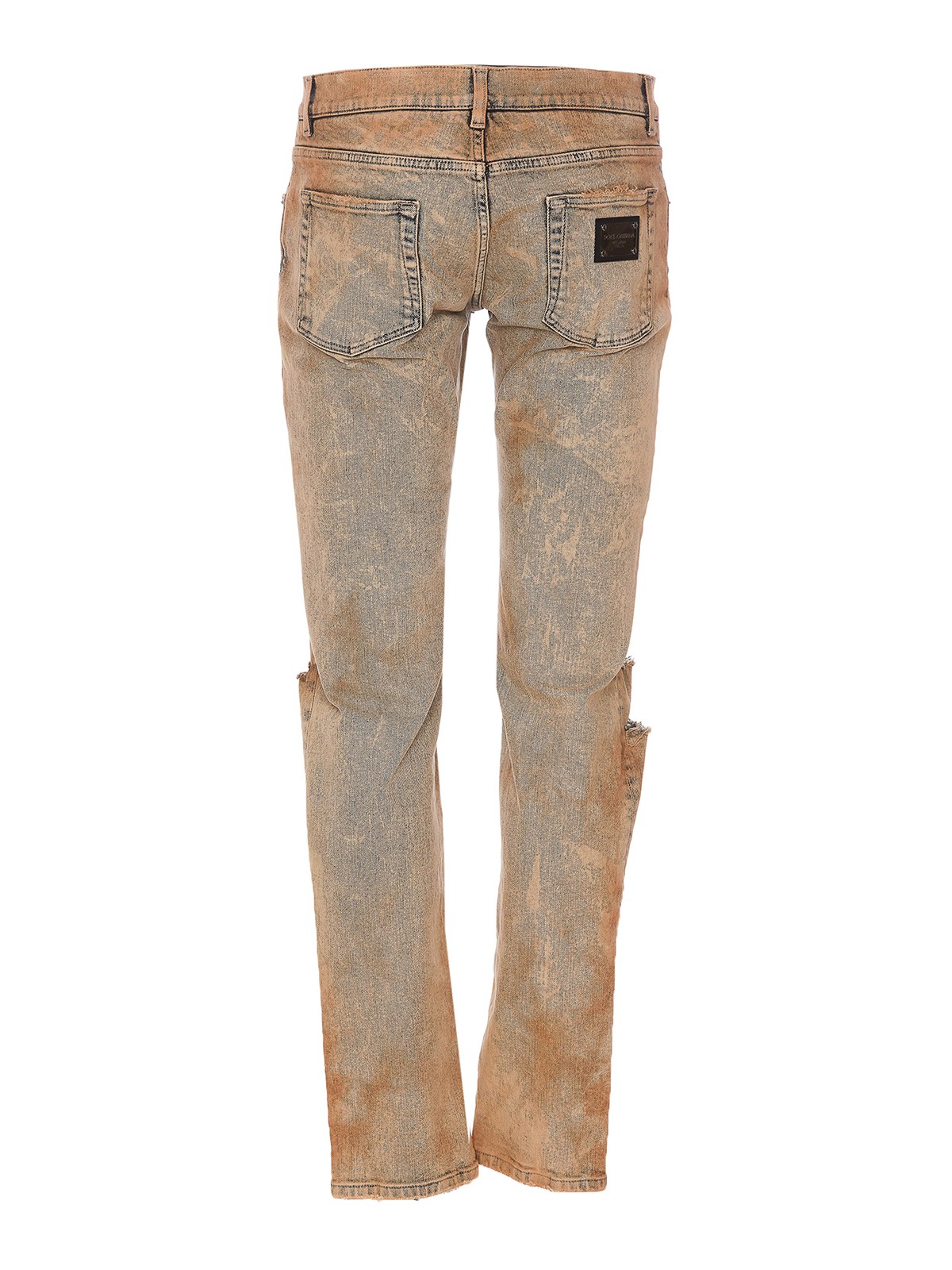 Shop Dolce & Gabbana Overdyed Ripped Denim Jeans In Marrón