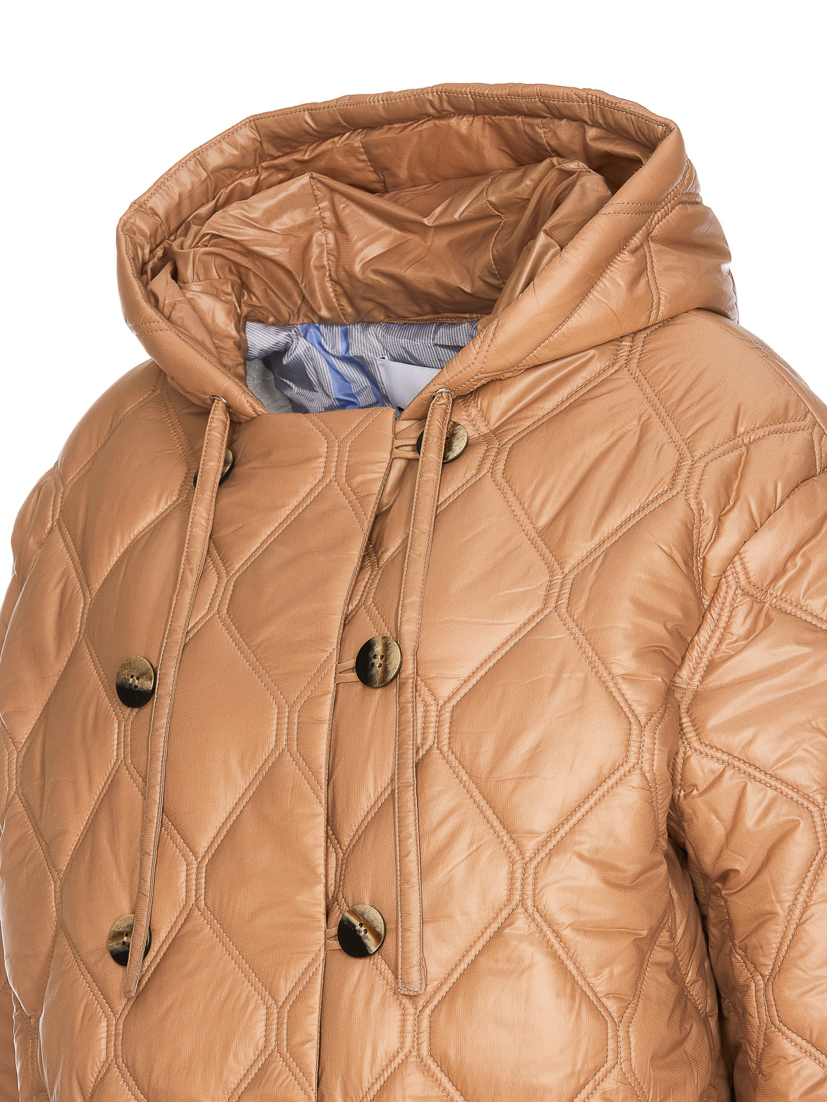 Shop Ganni Shiny Quilt Hooded Jacket In Beige