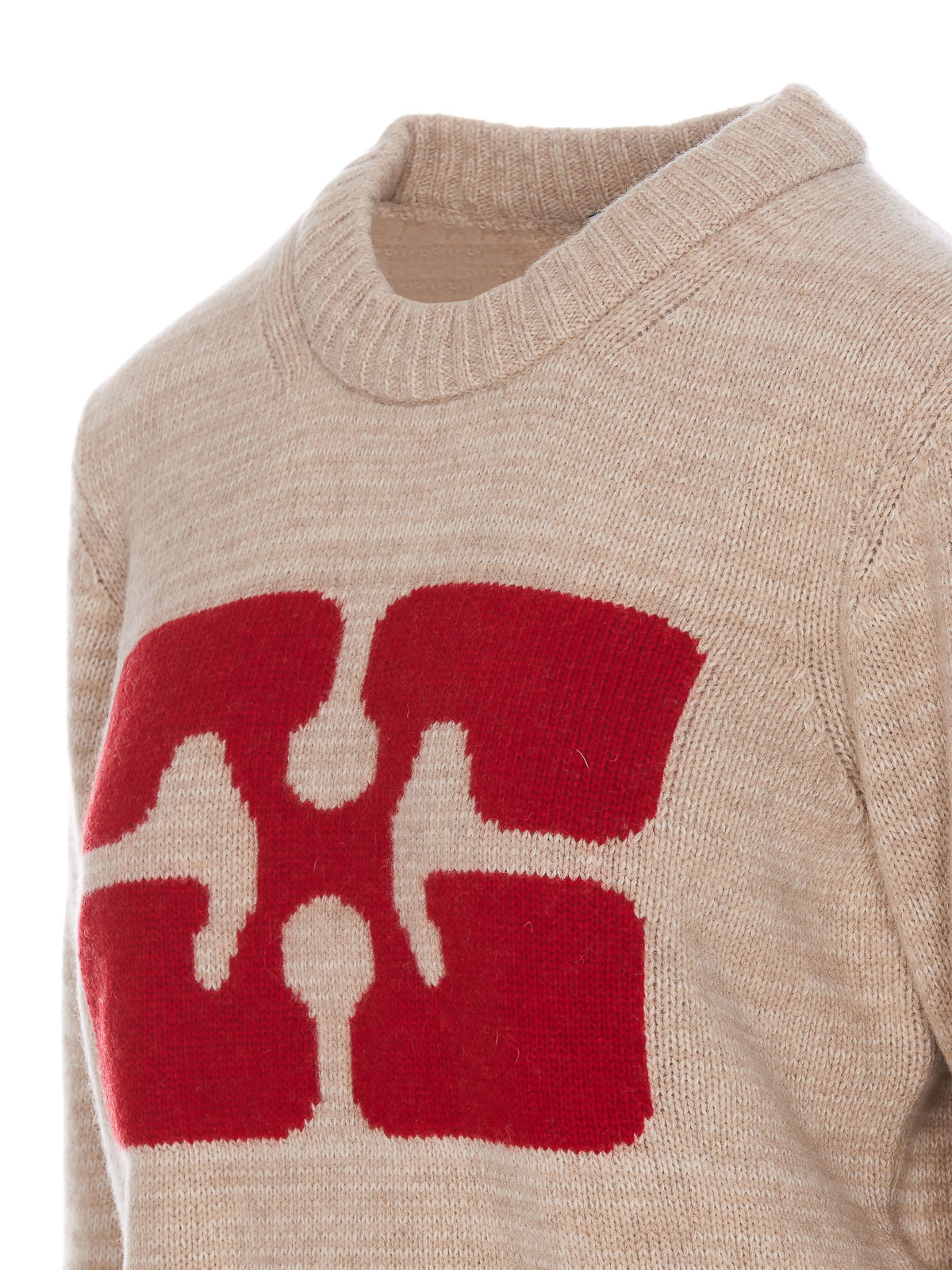 Shop Ganni Crewneck Sweater In Beige
