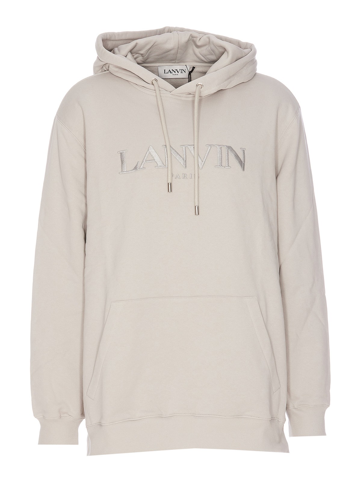 Lanvin Logo Embroidered Cotton Hoodie In Grey