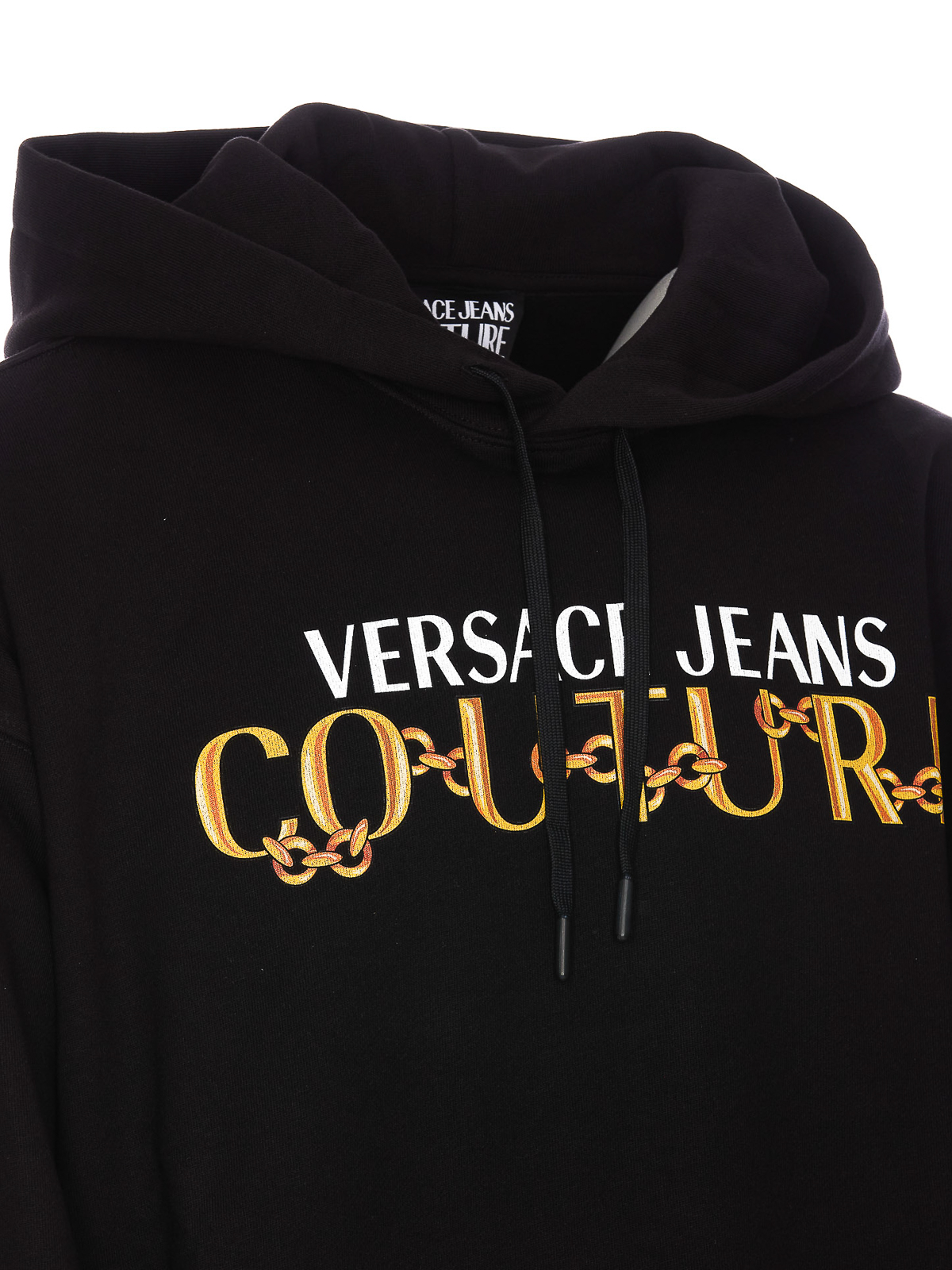 Shop Versace Jeans Couture Chain Logo Hoodie In Black