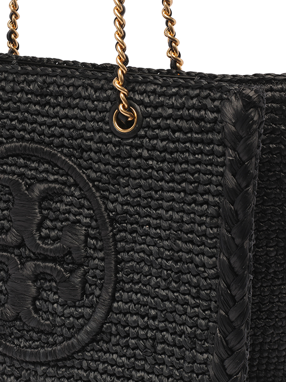 Ella Small Raffia Tote Bag in Black - Tory Burch