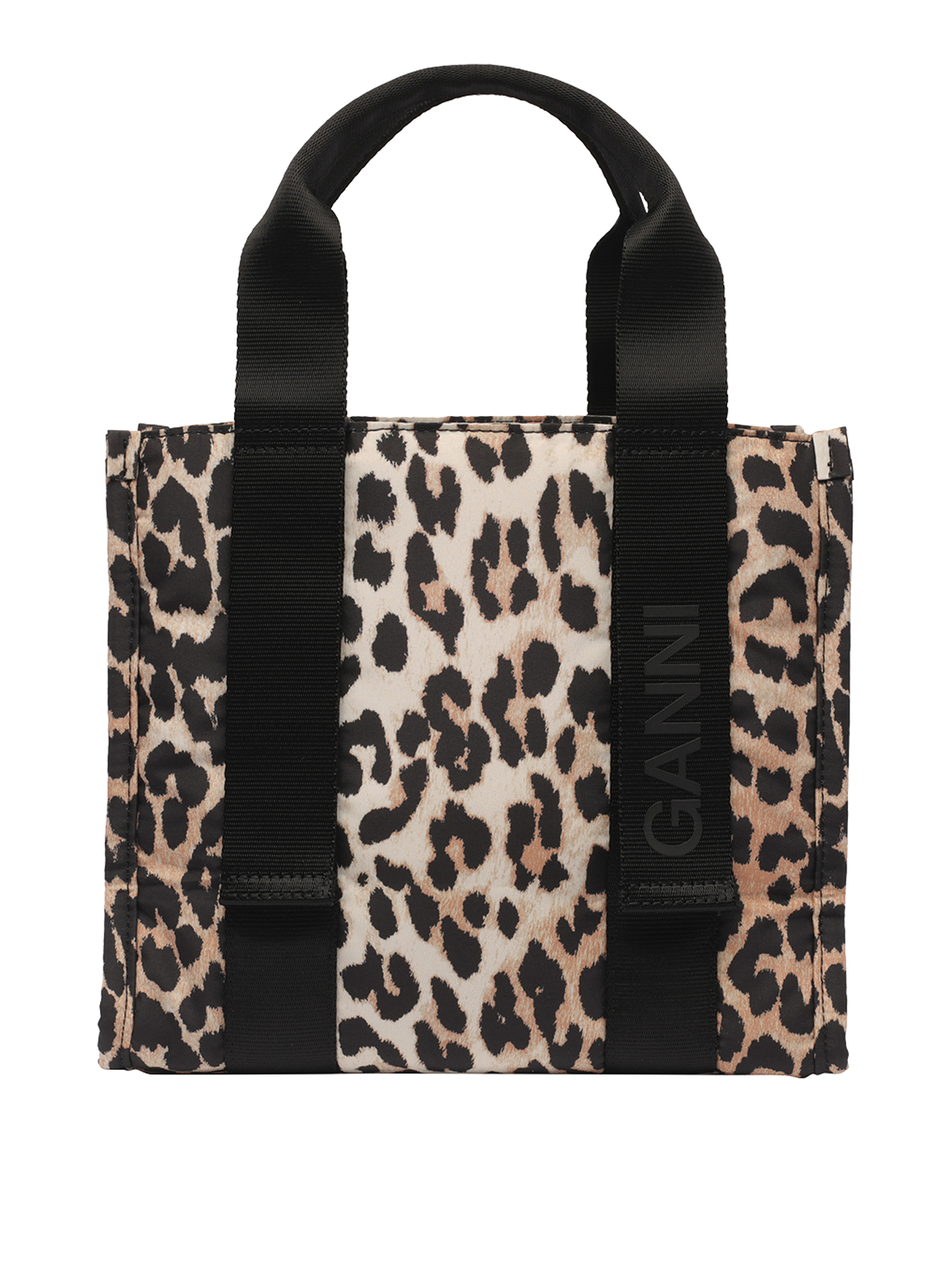 Ganni Recycled Tote Small Tech Leo Print In Beige