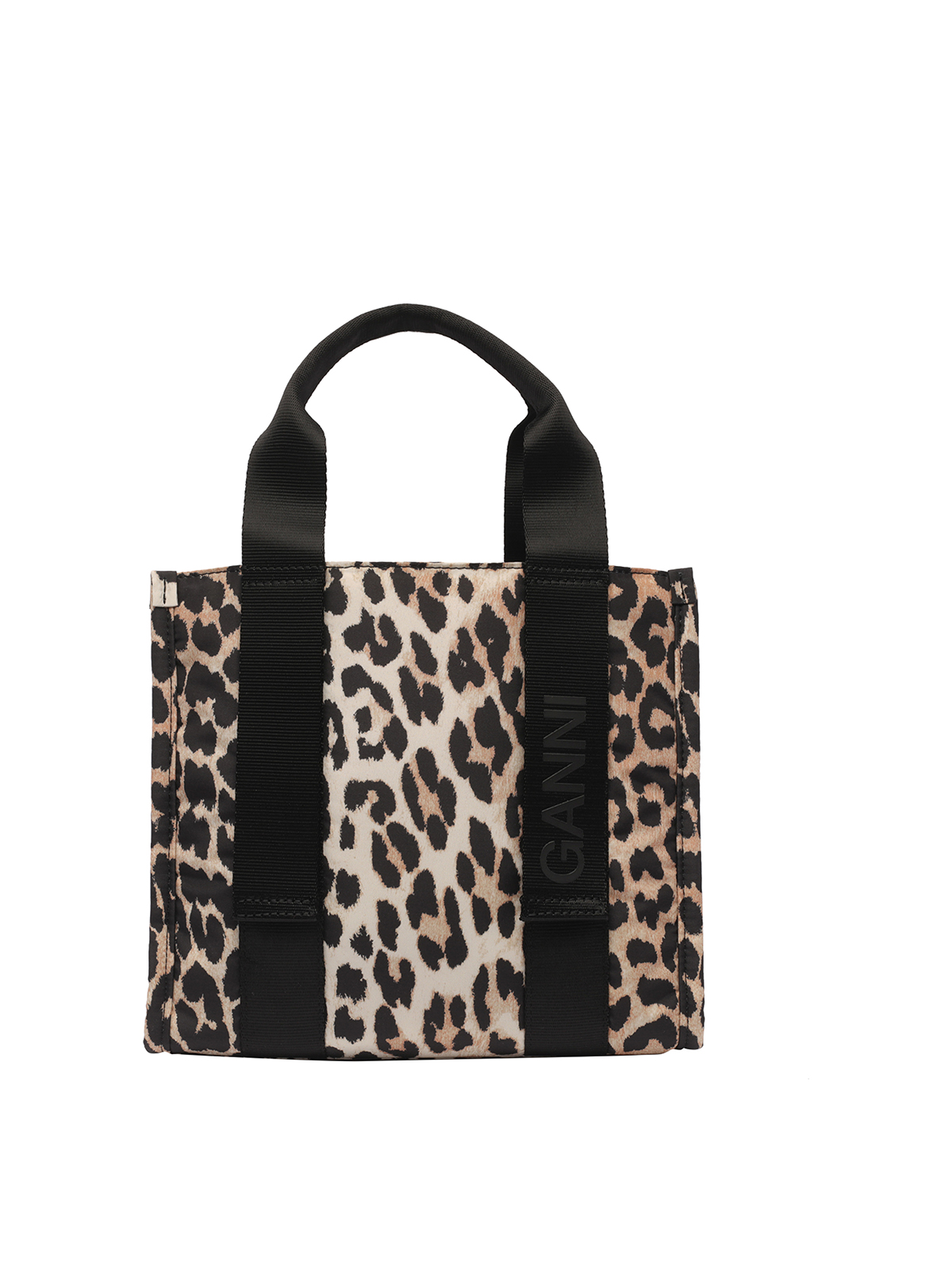 Shop Ganni Recycled Tote Small Tech Leo Print In Beige