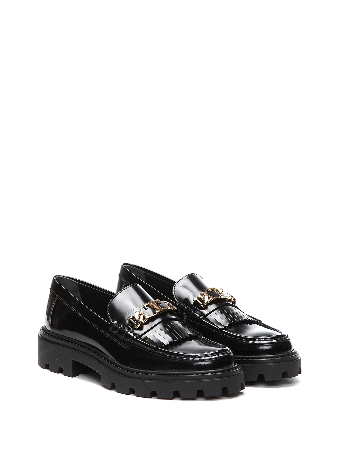 Shop Tod's Fringed Loafers In Black