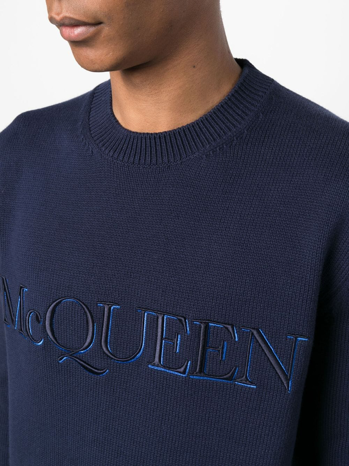 Shop Alexander Mcqueen Logo-embroidered Jumper In Blue