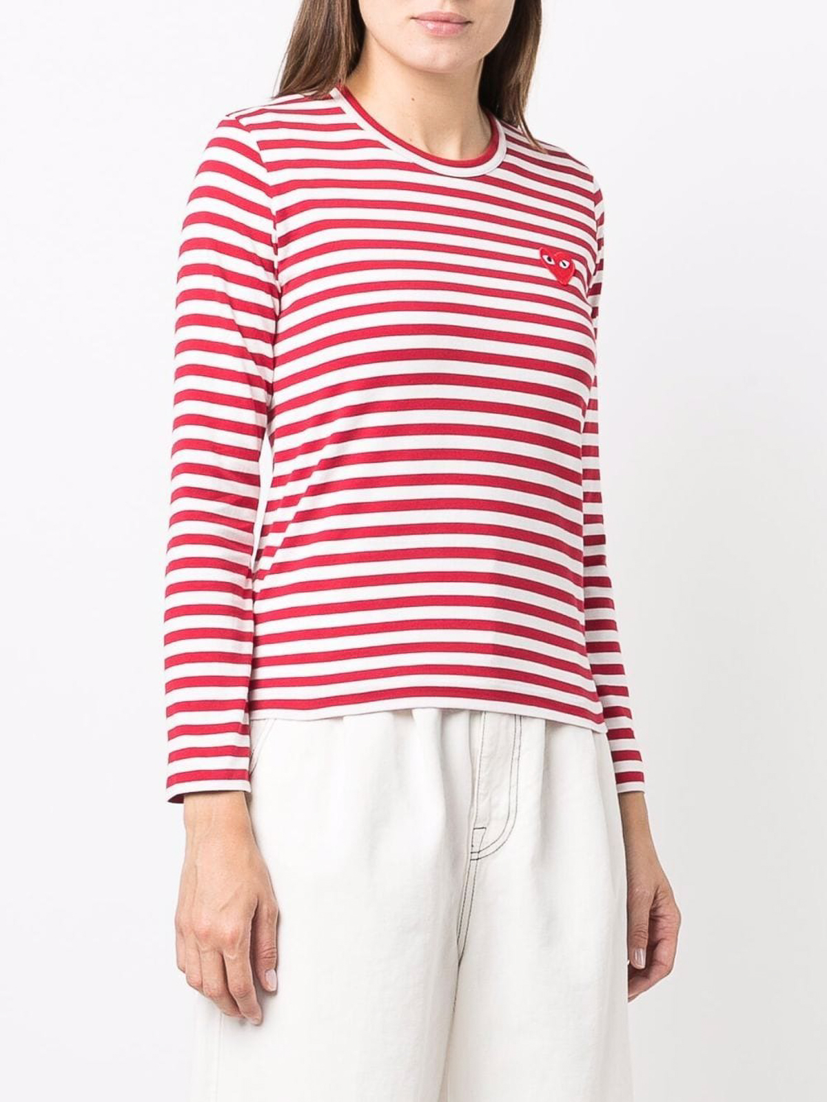 Shop Comme Des Garçons Play Striped Top In Red
