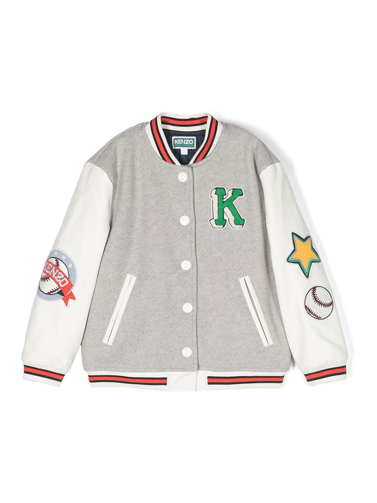 Kenzo Logo-embroidery Varsity Bomber Jacket In Grey