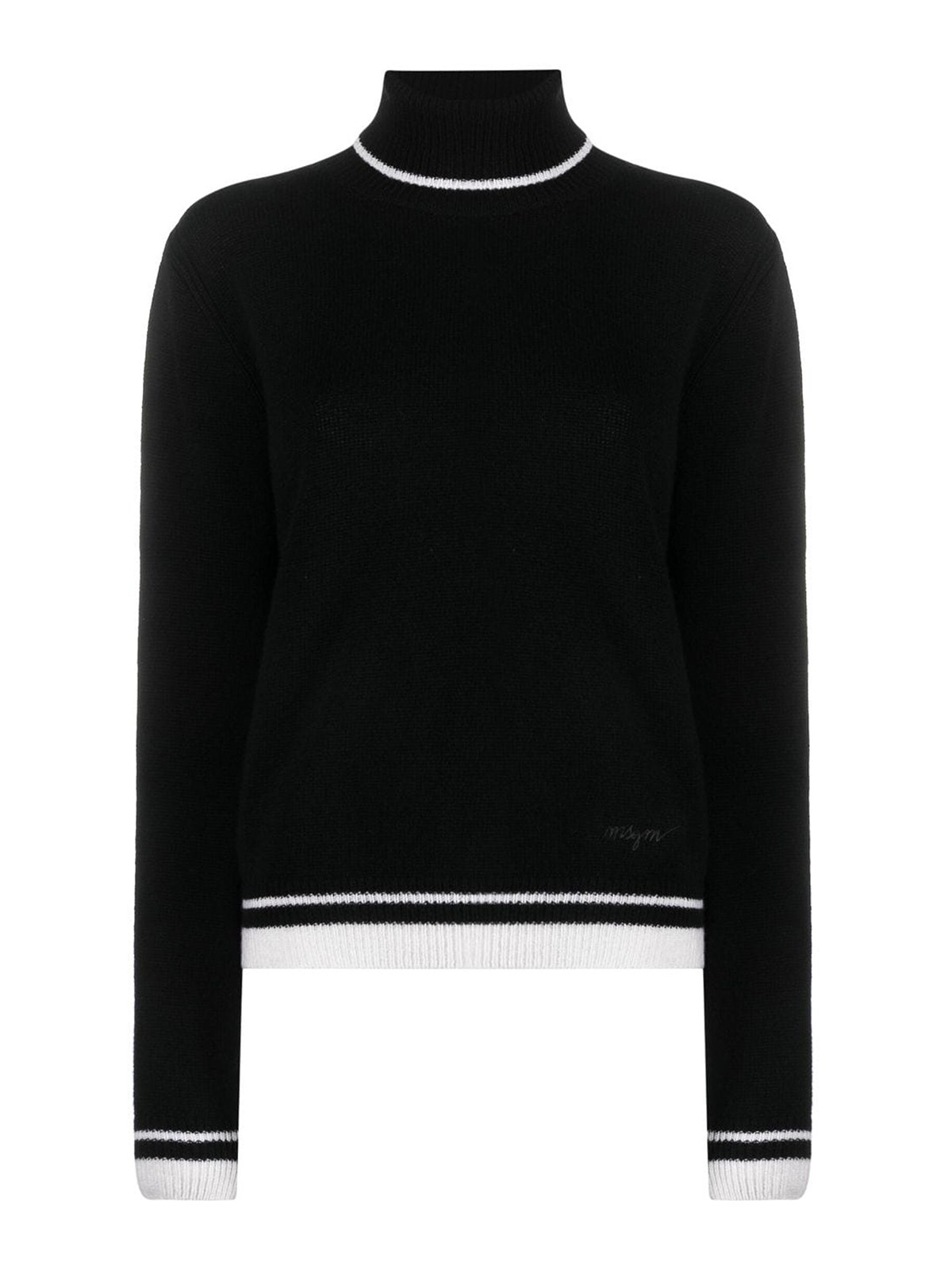 Msgm Stripe-detail High-neck Jumper In Black