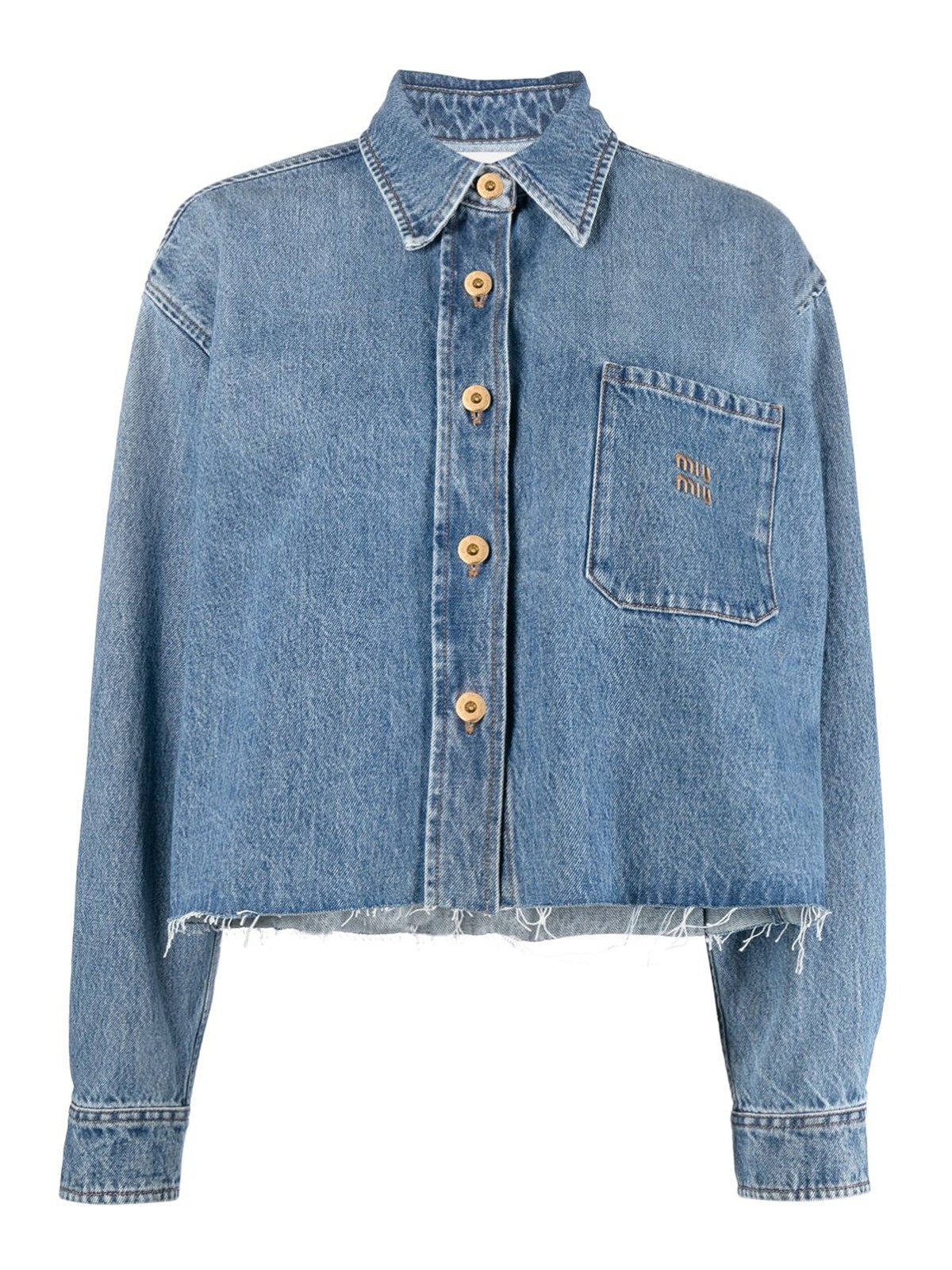 Shirts Miu Miu - Logo-embroidered cropped denim shirt - GWB186S23213LEF0013