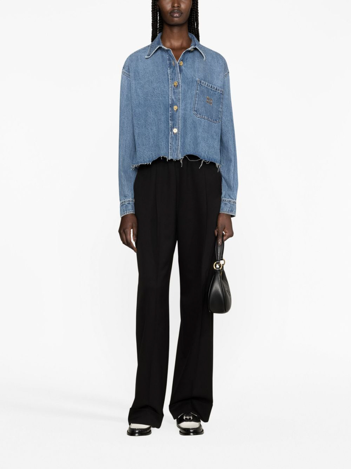 Shirts Miu Miu - Logo-embroidered cropped denim shirt