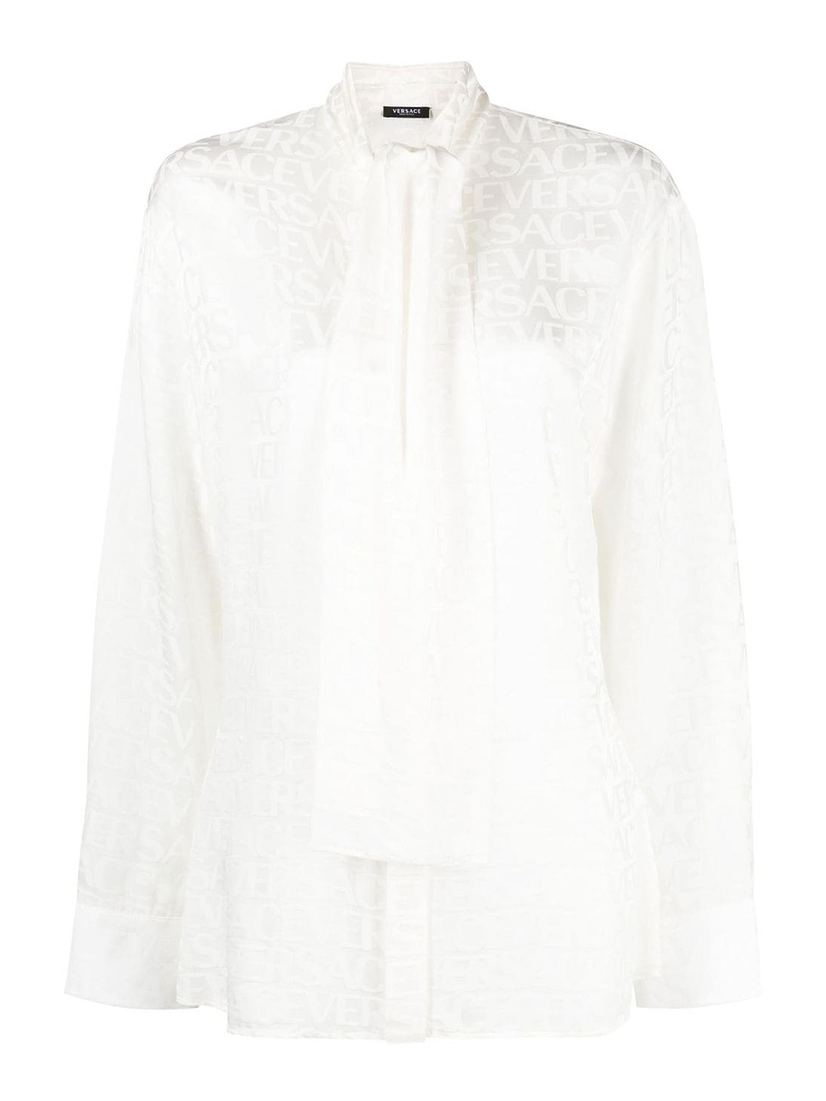 Shop Versace Logo Jacquard Satin Blouse In White