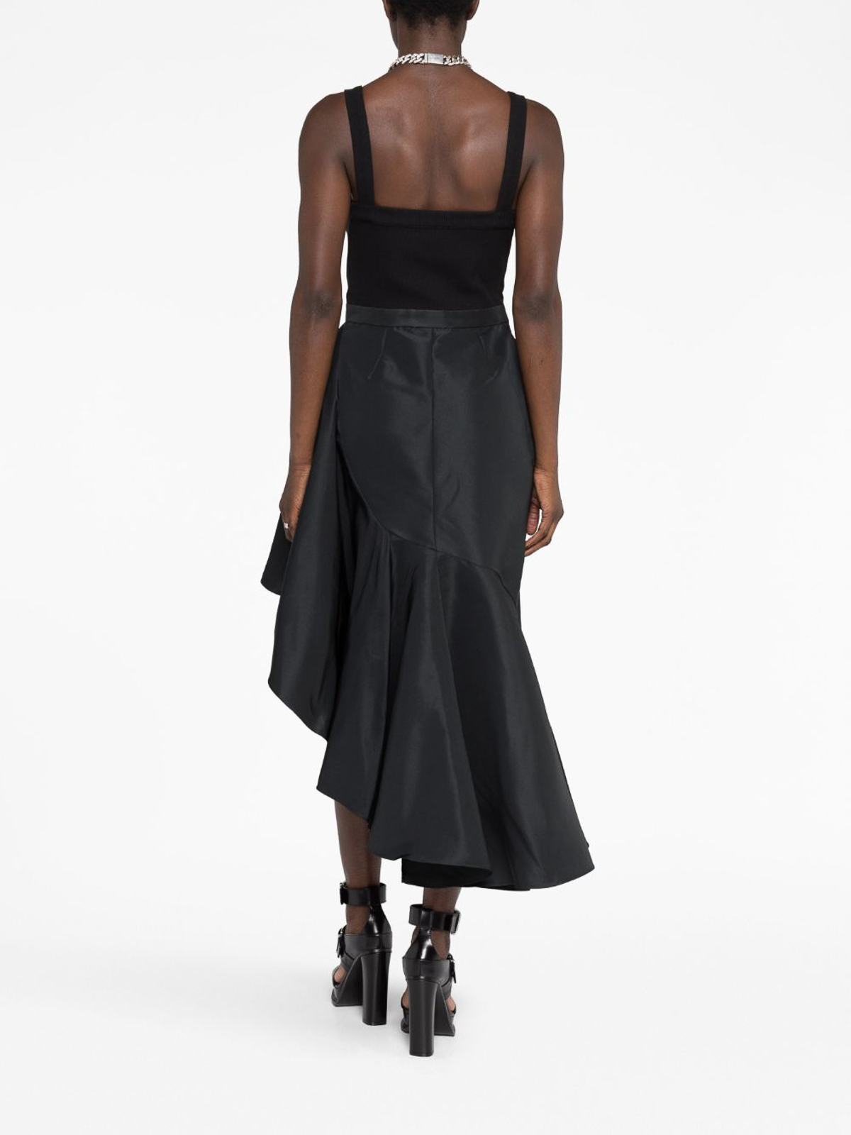 Shop Alexander Mcqueen Asymmetric Midi Dress In Black