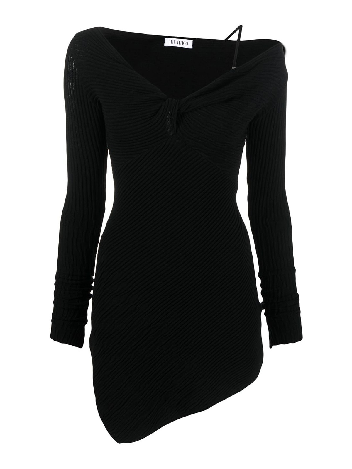 Shop Attico Black Desai Ribbed-knit Minidress In Negro