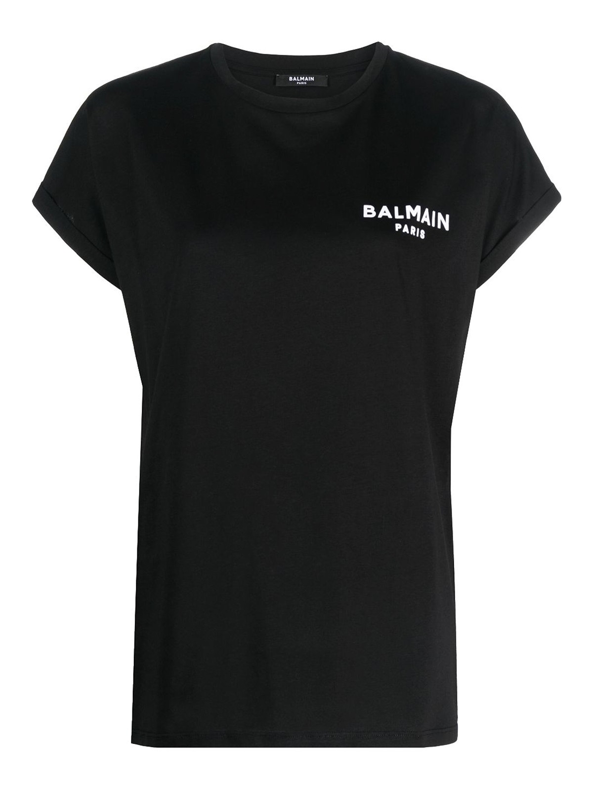 Shop Balmain Black Flocked-logo Organic-cotton T-shirt In White