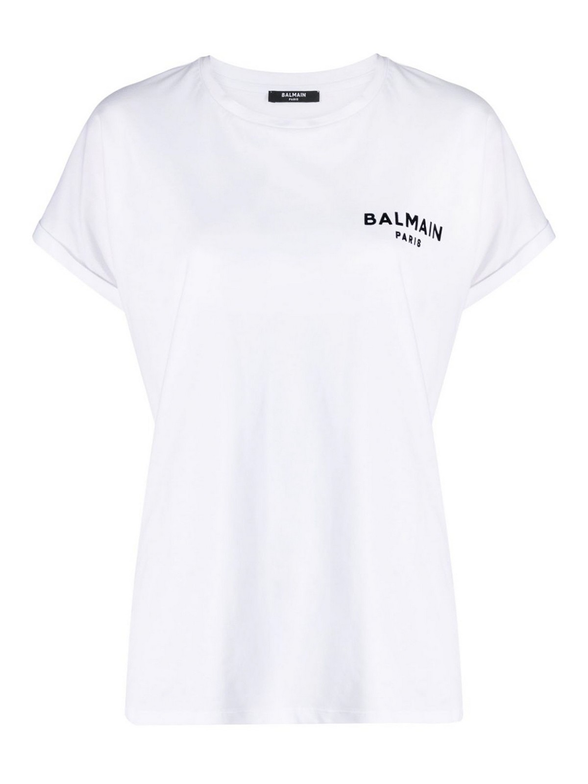 Shop Balmain White Flocked-logo Organic-cotton T-shirt In Black