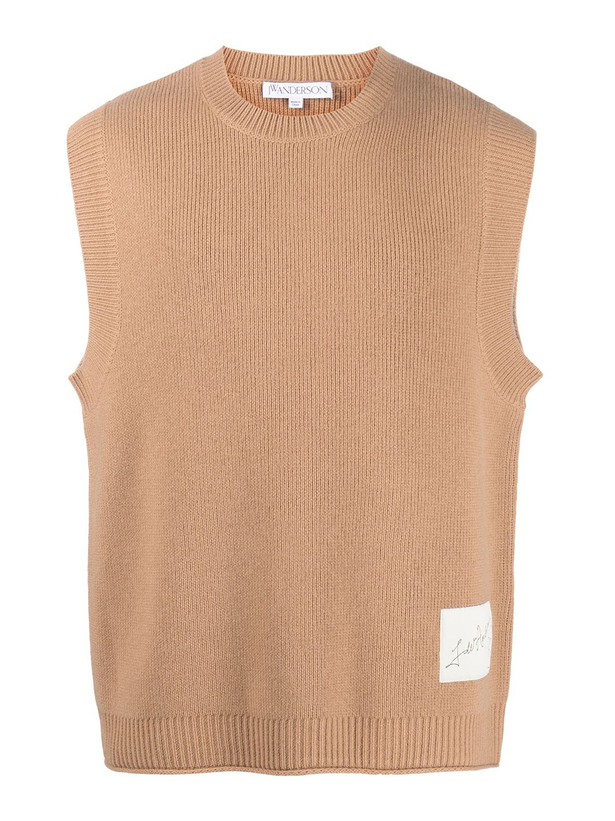 Jw Anderson Logo-patch Sleeveless Vest In Light Brown