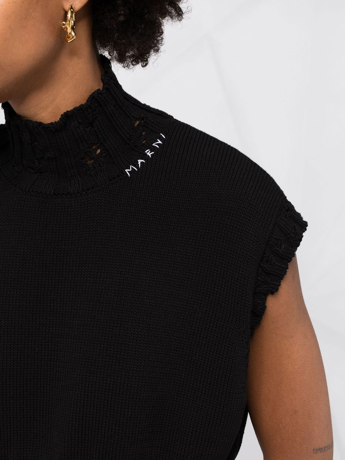 Shop Marni Distressed-knit Logo-stitch Vest In Black