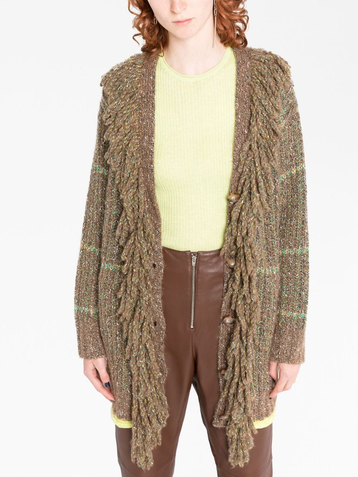 Shop Stella Mccartney Cable-knit Tweed Cardi-coat In Multicolour