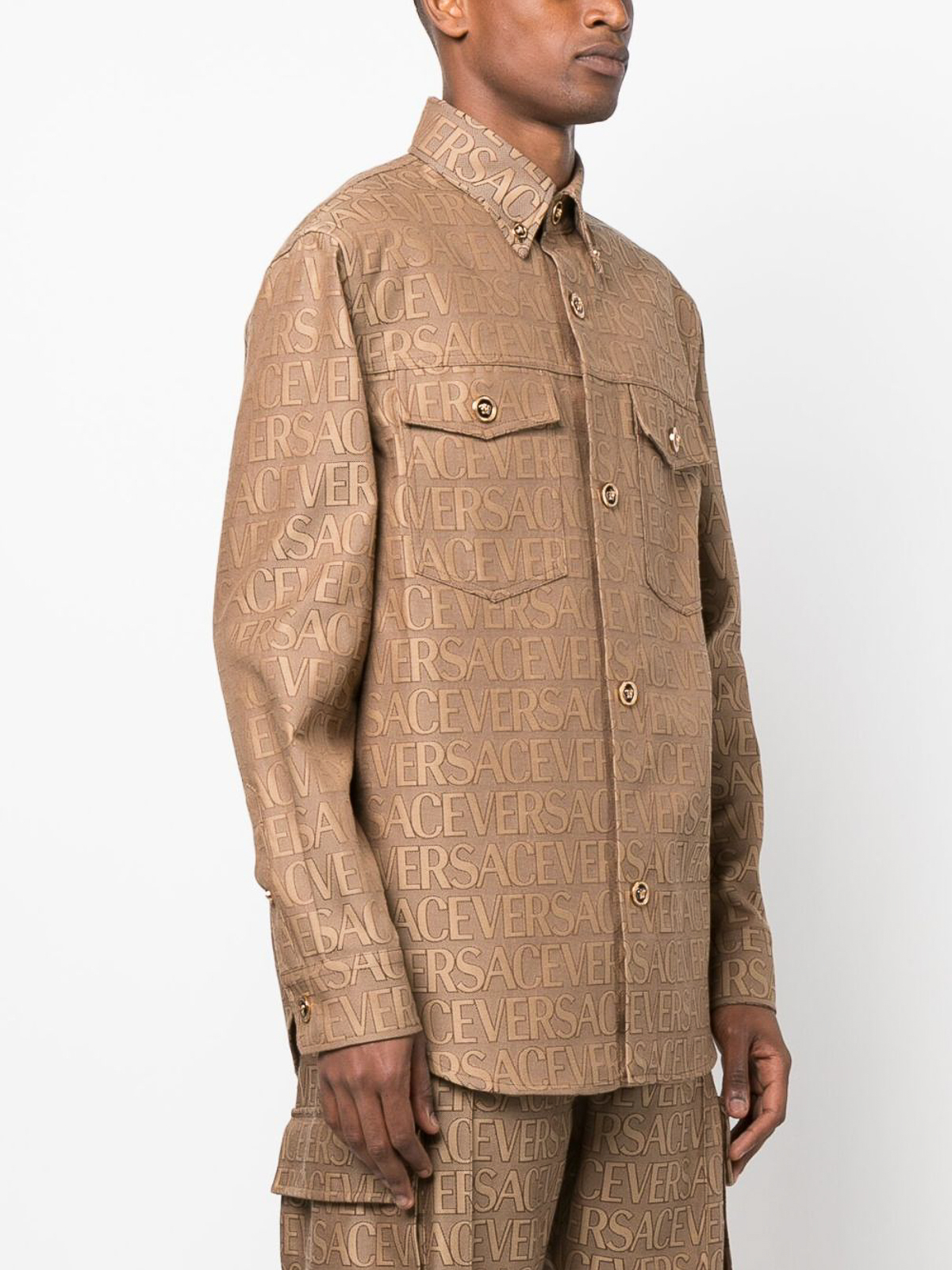 Versace Allover-jacquard Trench Coat - Brown