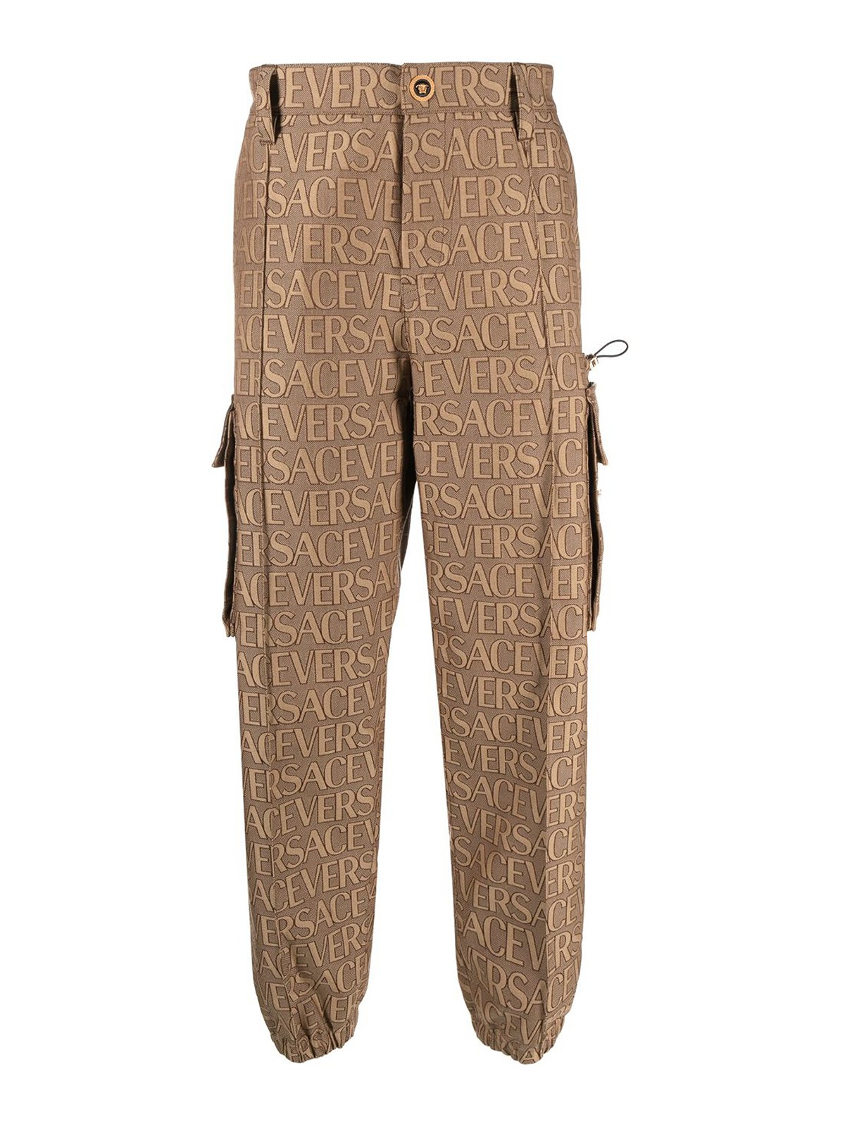 Shop Versace Allover Logo Cargo Trousers In Brown