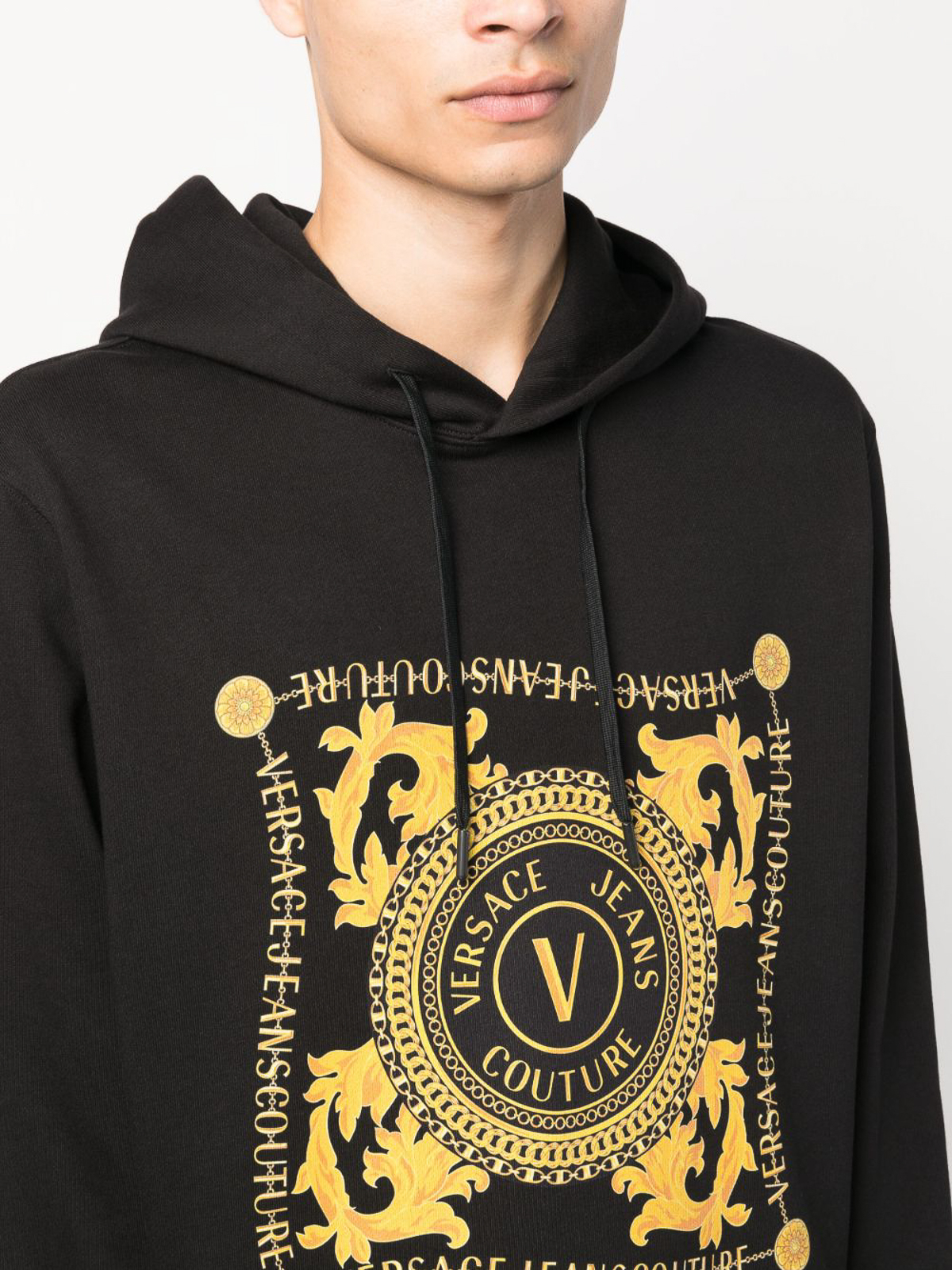 Shop Versace Jeans Couture Logo-print Hoodie In Black
