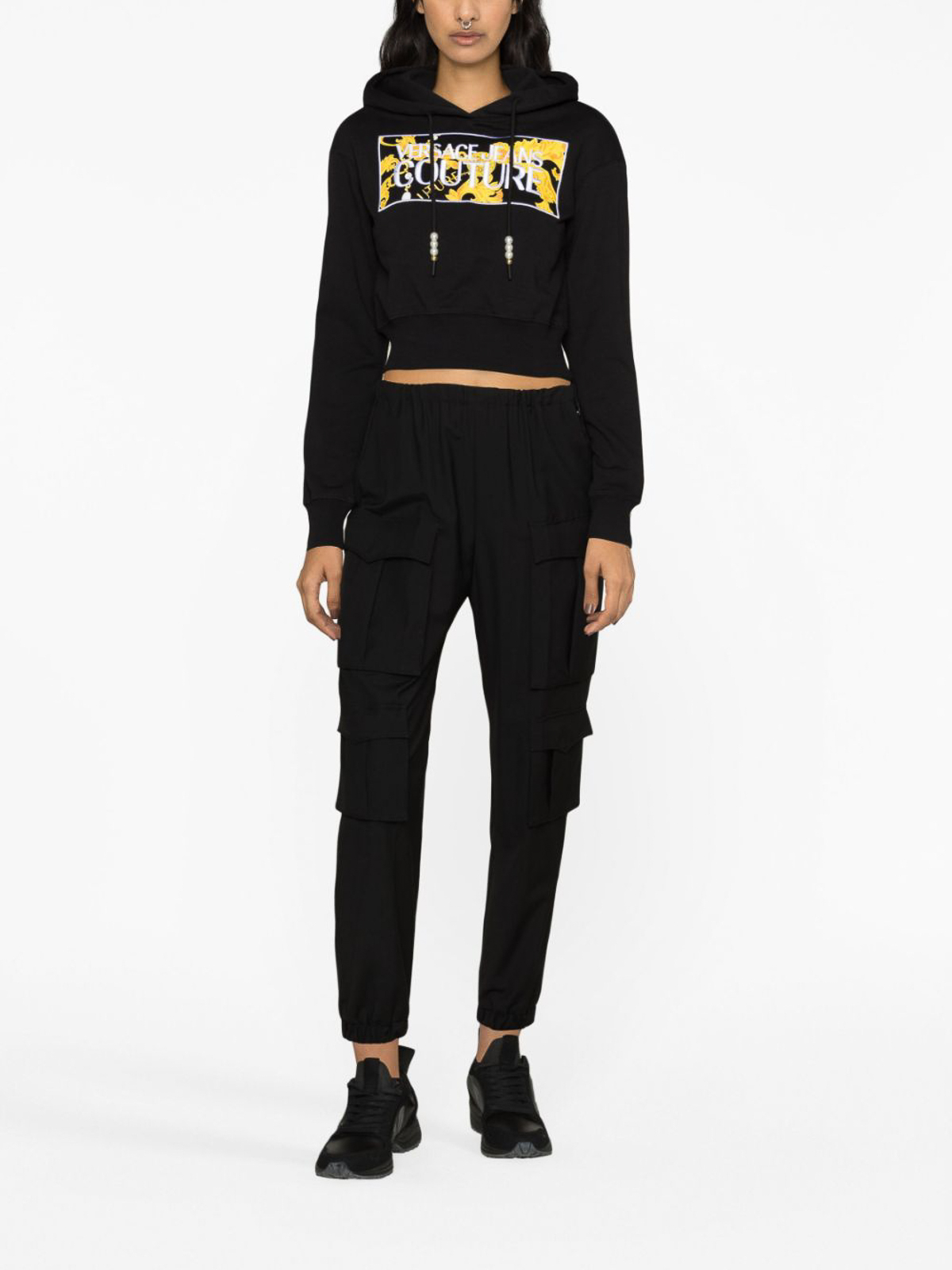 Shop Versace Jeans Couture Logo-patch Hoodie In Black
