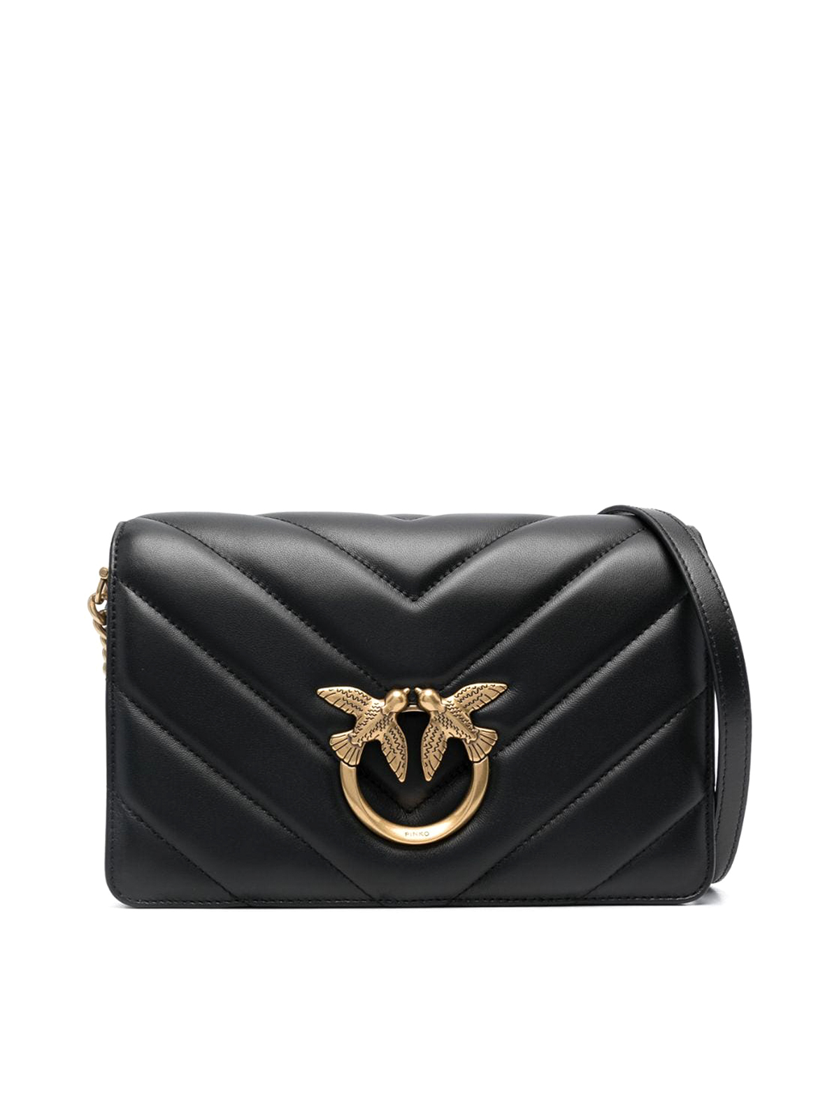 Pinko Love Quilted Leather Shoulder Bag In Negro
