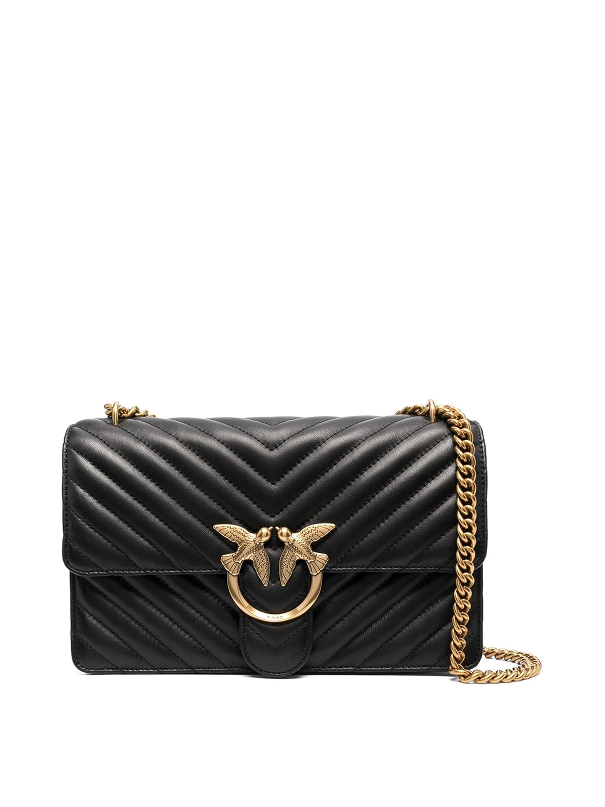 Shop Pinko Classic Icon Chevron-quilted Love-bag In Black