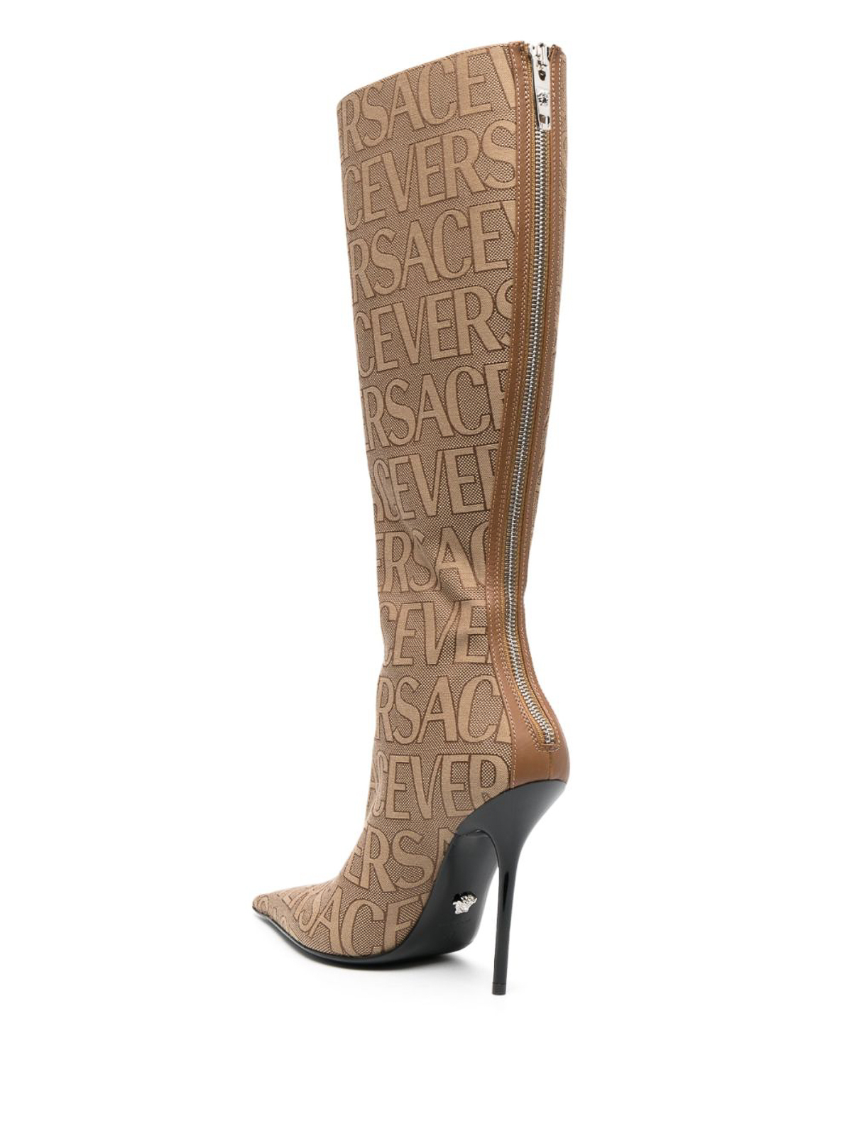 Shop Versace Knee-high Boots In Brown